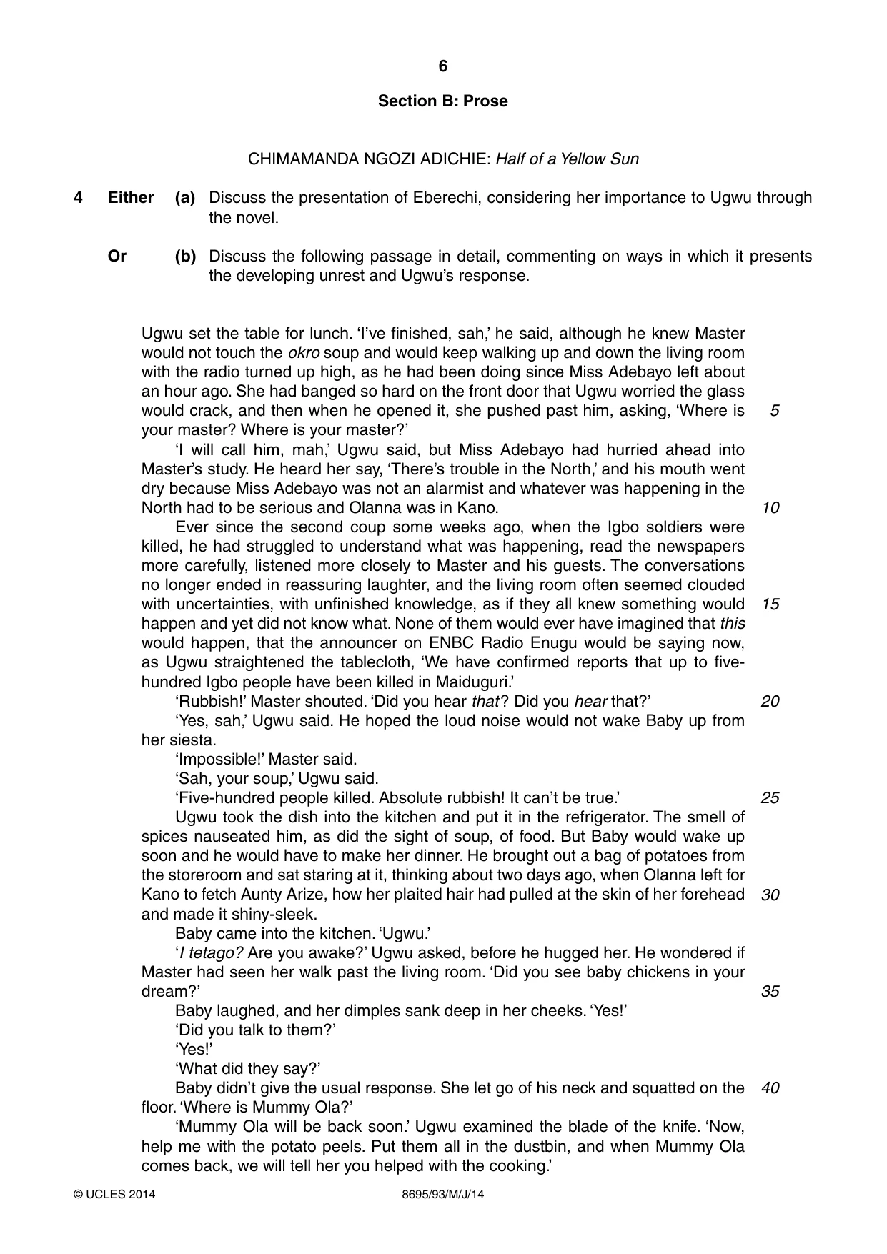 Cambridge A Level English - Language and Literature (AS Level only, from 2016) 8695 2014 May/June Paper 9 · Variant 3 question paper, page 6 of 20
