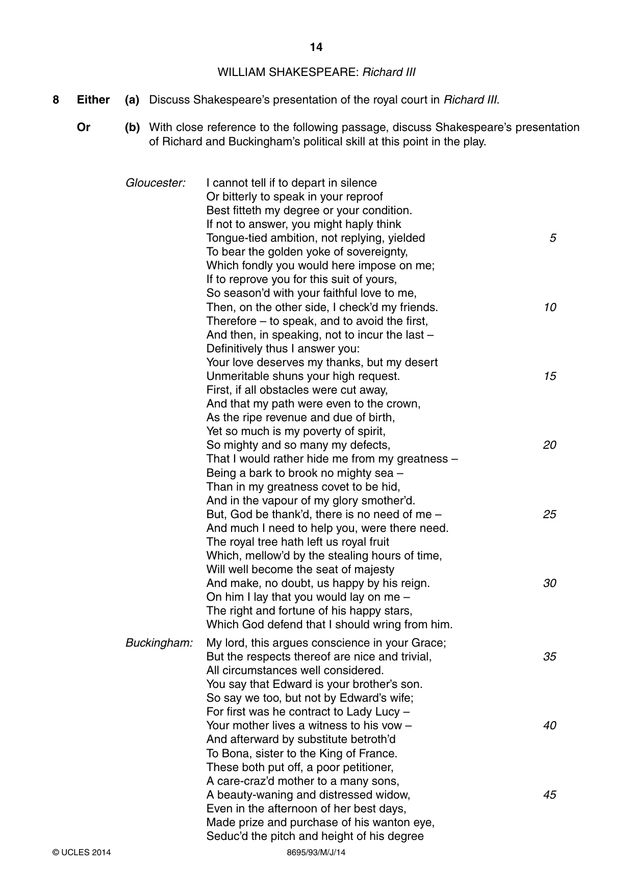 Cambridge A Level English - Language and Literature (AS Level only, from 2016) 8695 2014 May/June Paper 9 · Variant 3 question paper, page 14 of 20