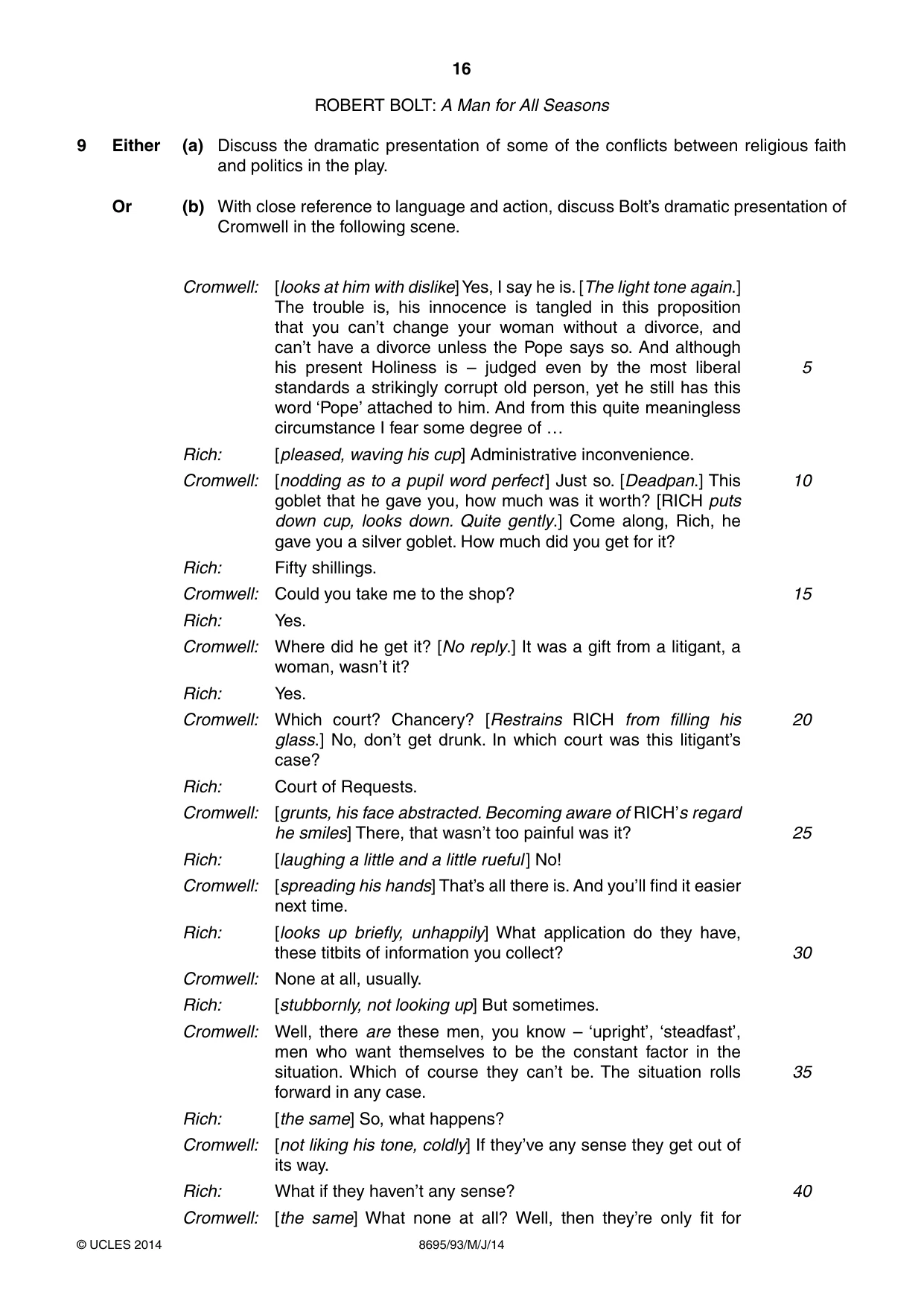 Cambridge A Level English - Language and Literature (AS Level only, from 2016) 8695 2014 May/June Paper 9 · Variant 3 question paper, page 16 of 20