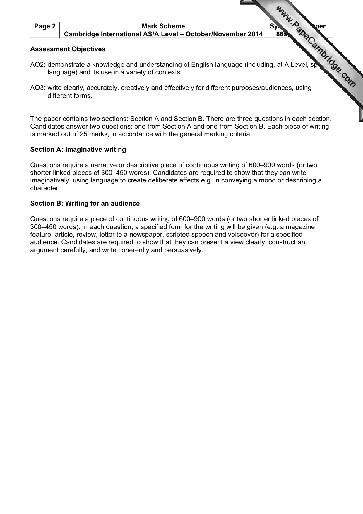 Mark scheme, page 2 of 4