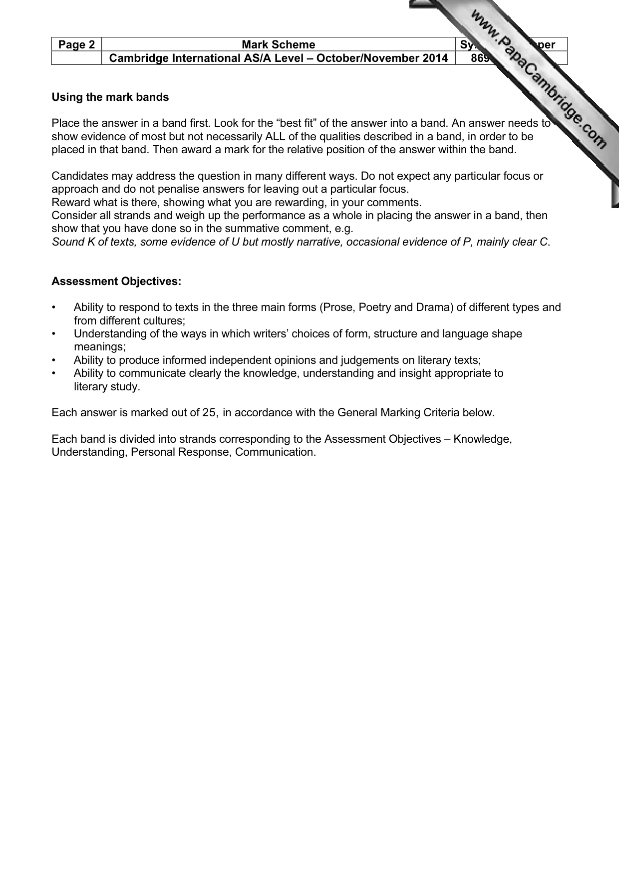 Mark scheme, page 2 of 5