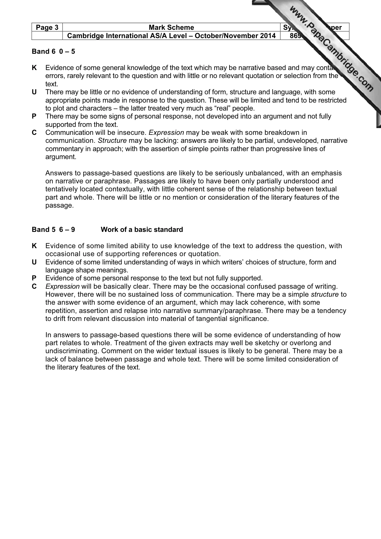 Mark scheme, page 3 of 5