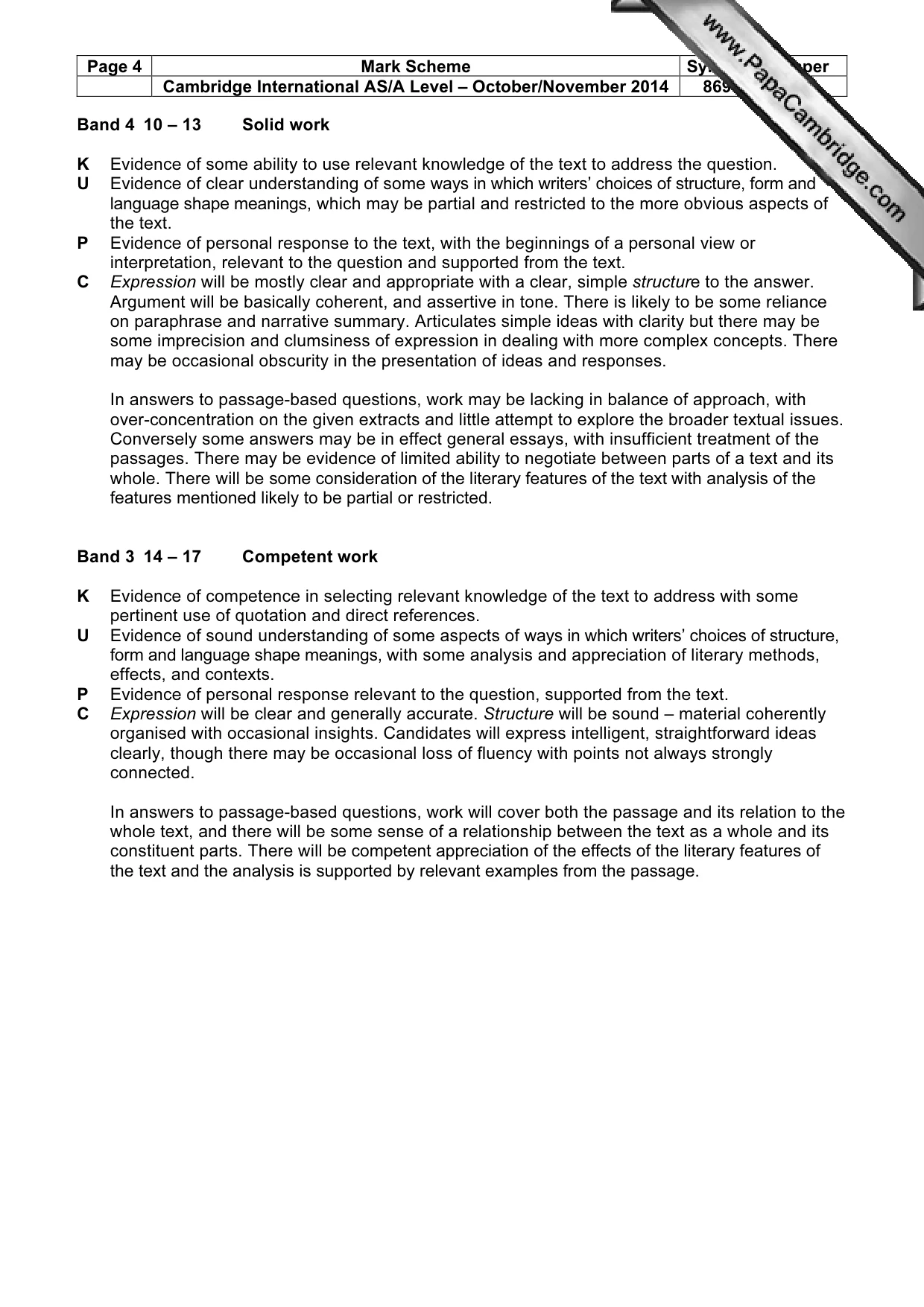 Mark scheme, page 4 of 5