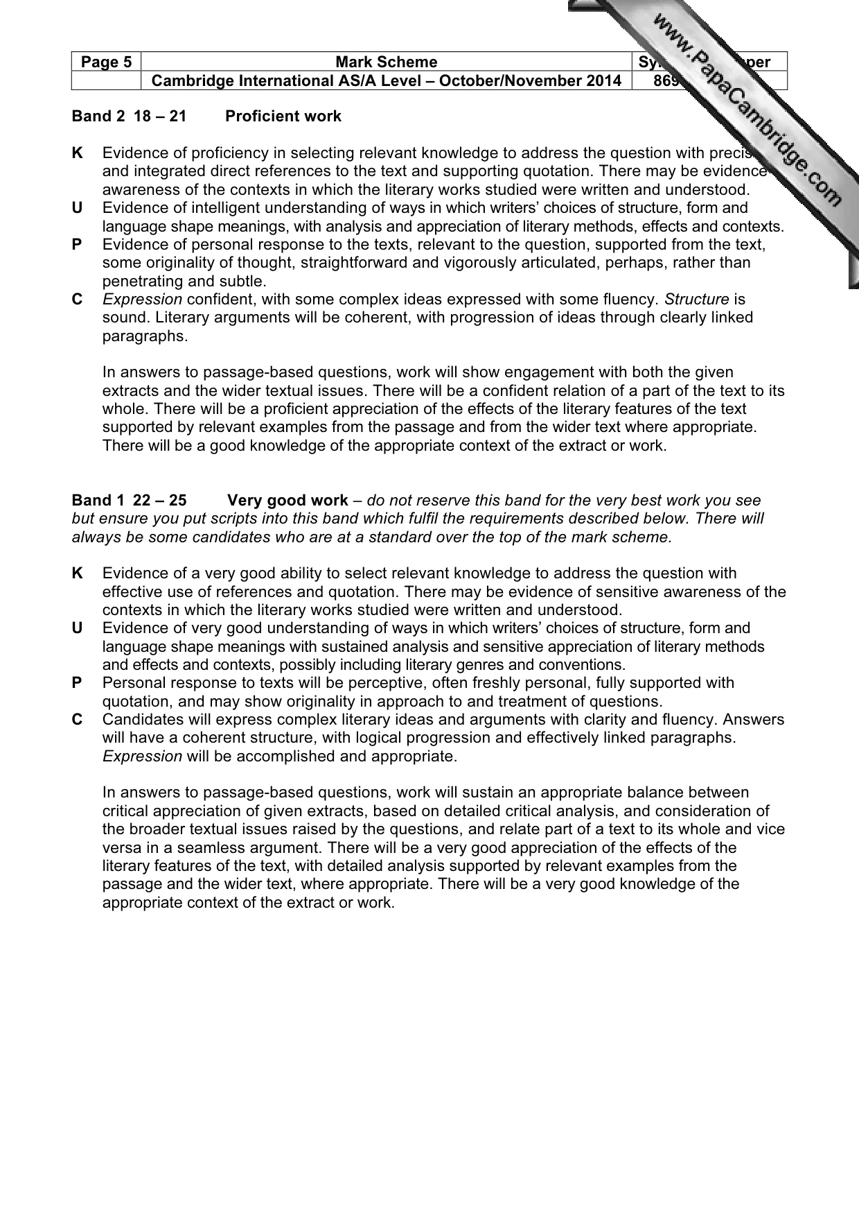 Mark scheme, page 5 of 5