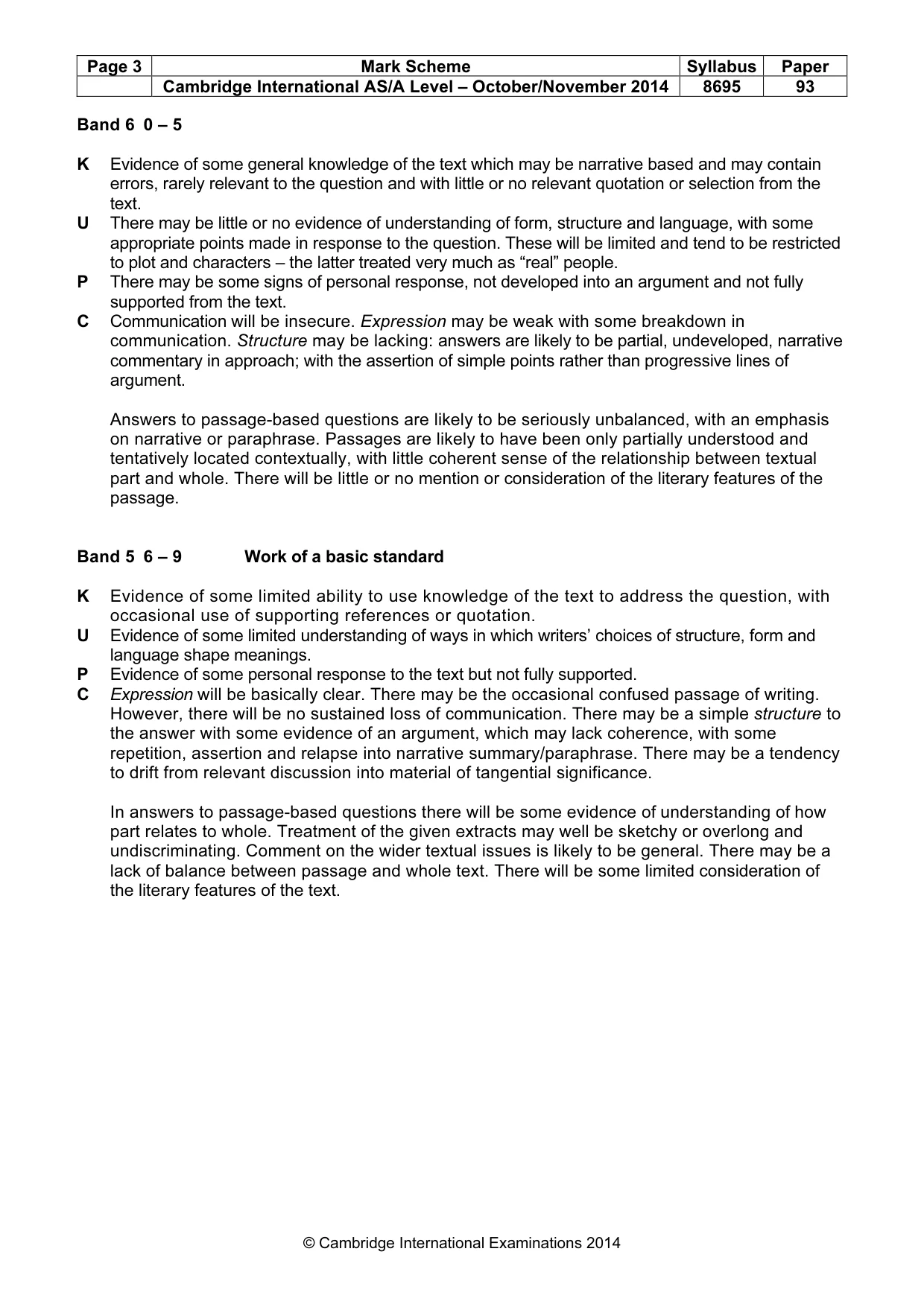 Mark scheme, page 3 of 5