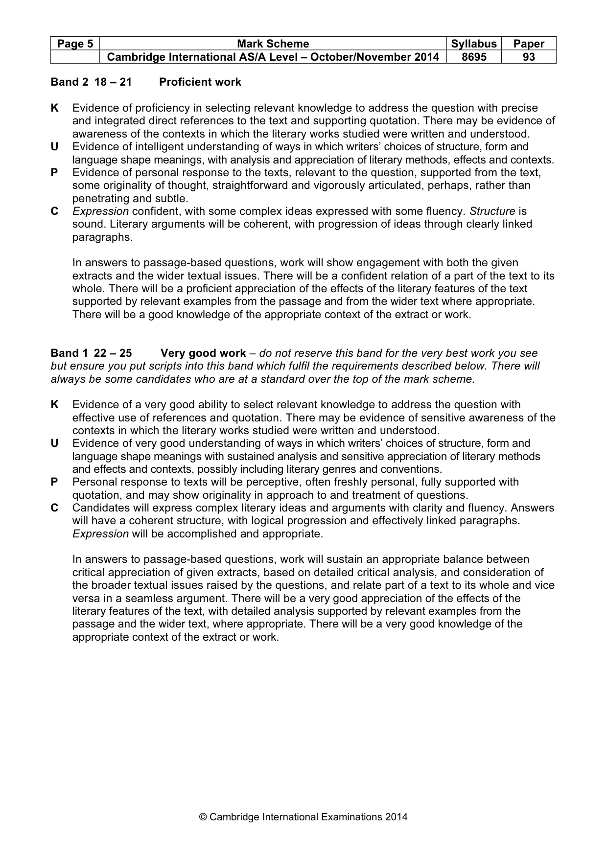 Mark scheme, page 5 of 5