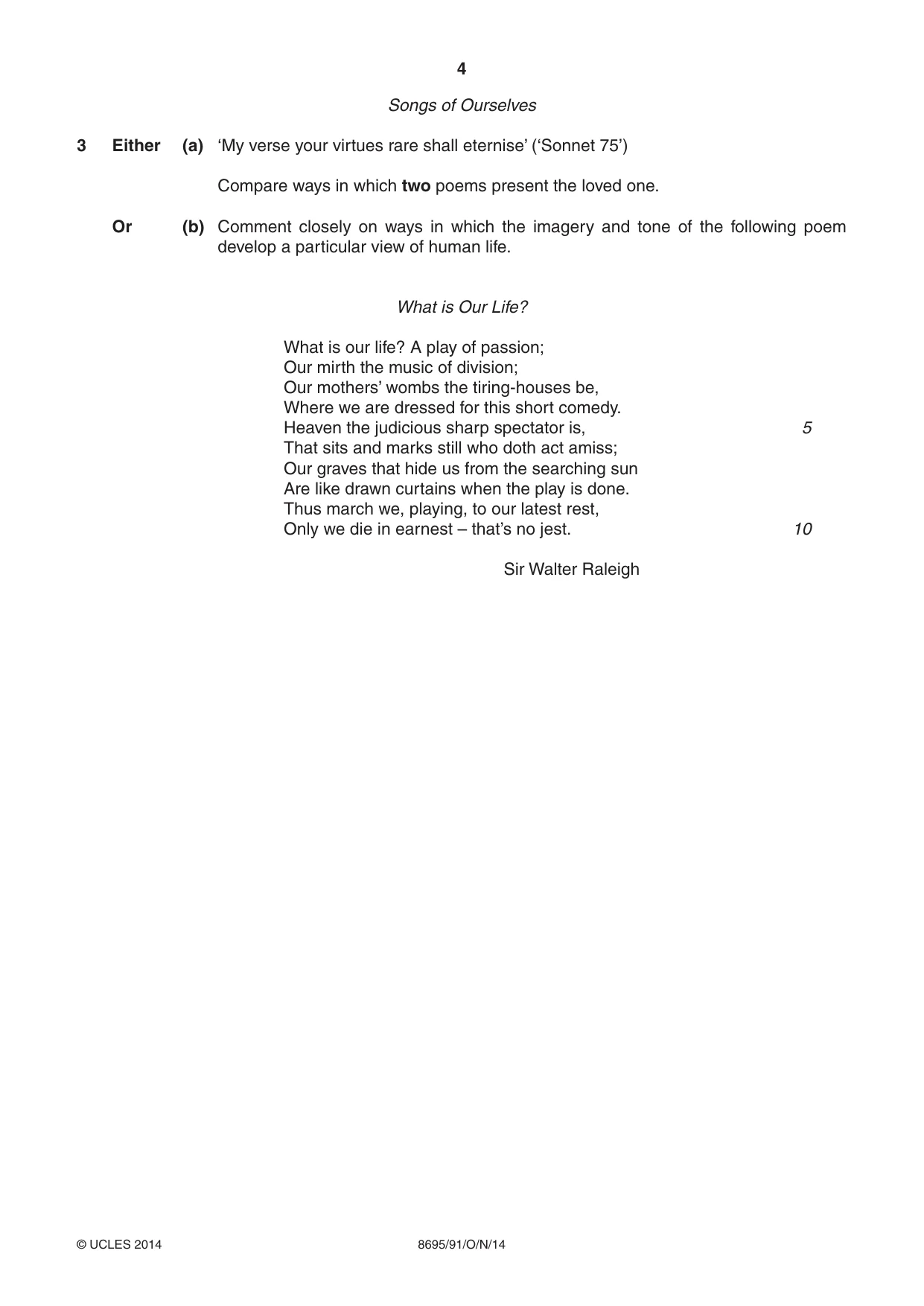 Cambridge A Level English - Language and Literature (AS Level only, from 2016) 8695 2014 Oct/Nov Paper 9 · Variant 1 question paper, page 4 of 20