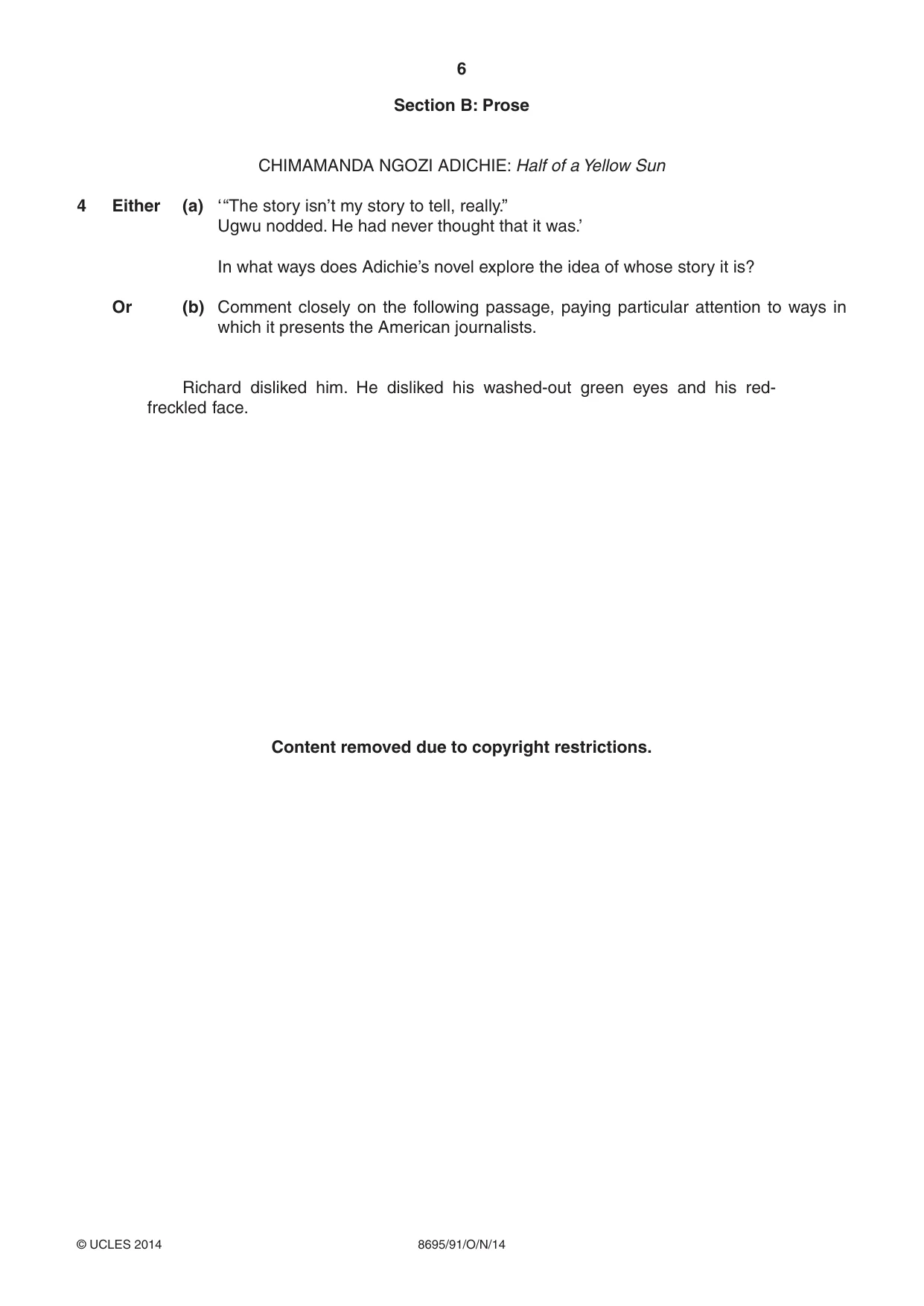 Cambridge A Level English - Language and Literature (AS Level only, from 2016) 8695 2014 Oct/Nov Paper 9 · Variant 1 question paper, page 6 of 20