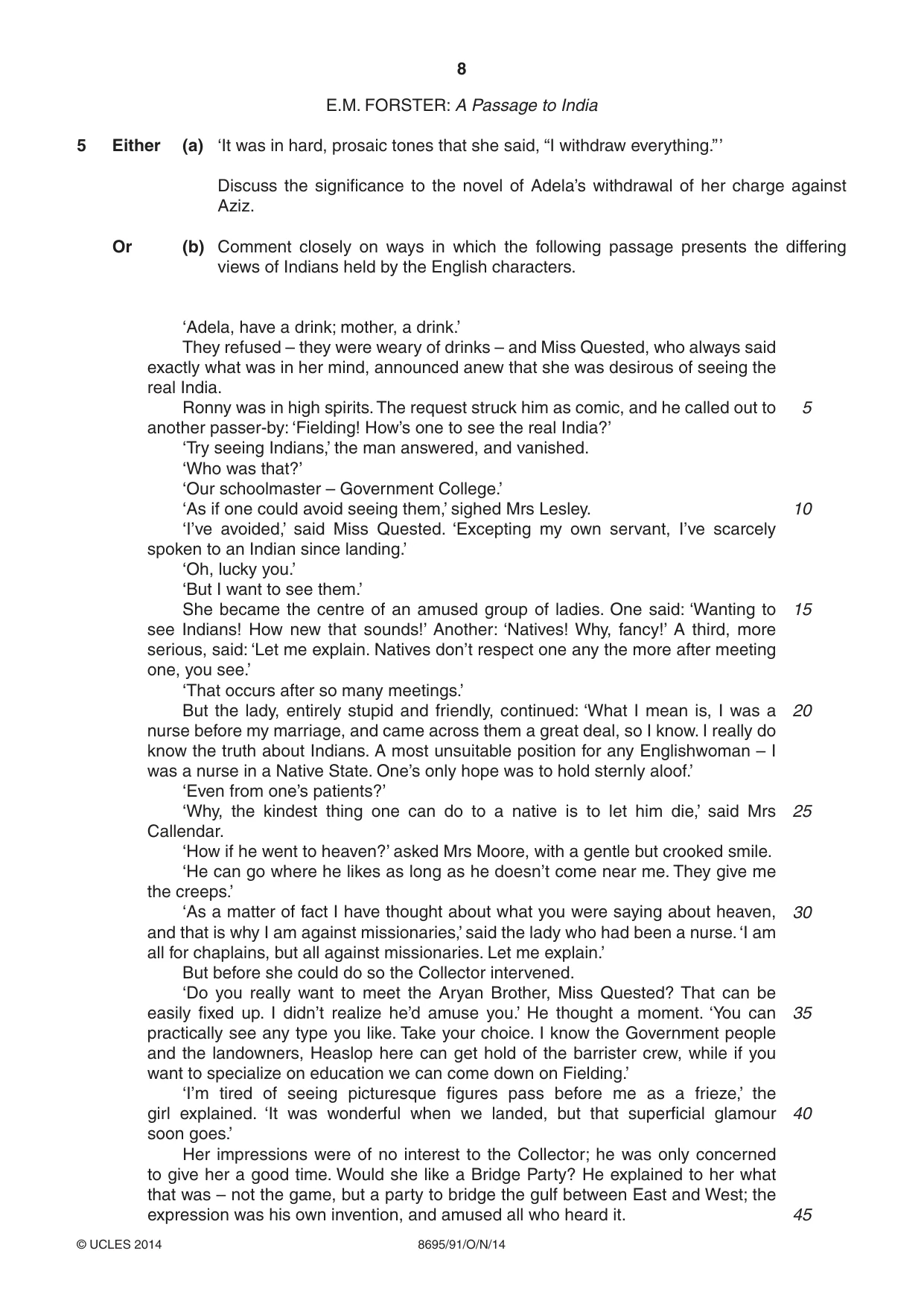 Cambridge A Level English - Language and Literature (AS Level only, from 2016) 8695 2014 Oct/Nov Paper 9 · Variant 1 question paper, page 8 of 20