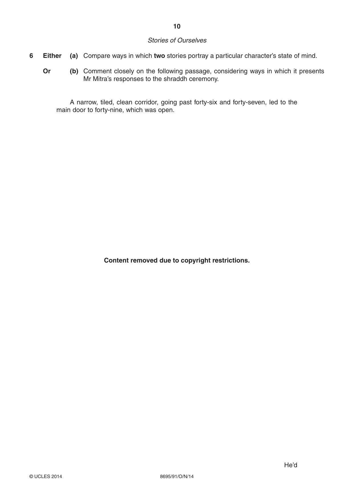 Cambridge A Level English - Language and Literature (AS Level only, from 2016) 8695 2014 Oct/Nov Paper 9 · Variant 1 question paper, page 10 of 20