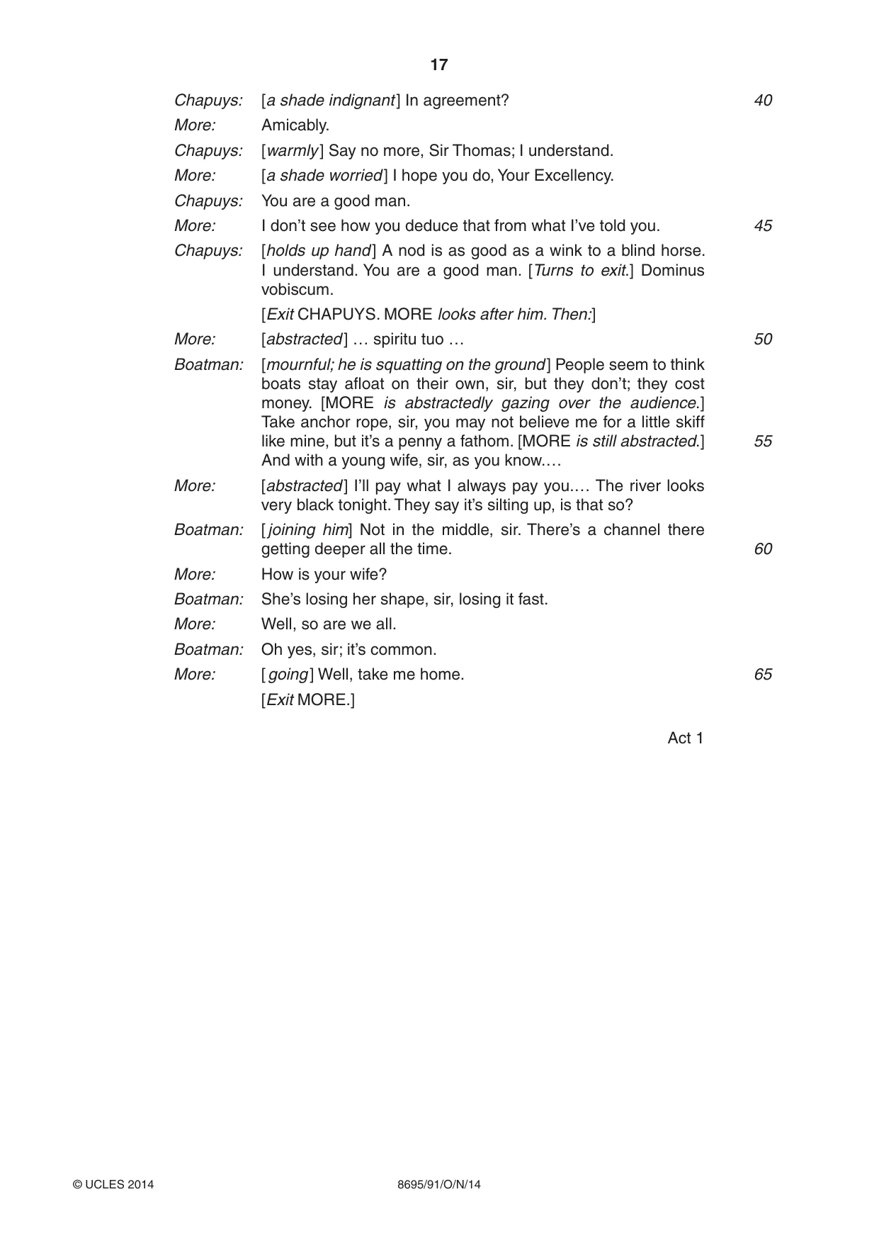 Cambridge A Level English - Language and Literature (AS Level only, from 2016) 8695 2014 Oct/Nov Paper 9 · Variant 1 question paper, page 17 of 20