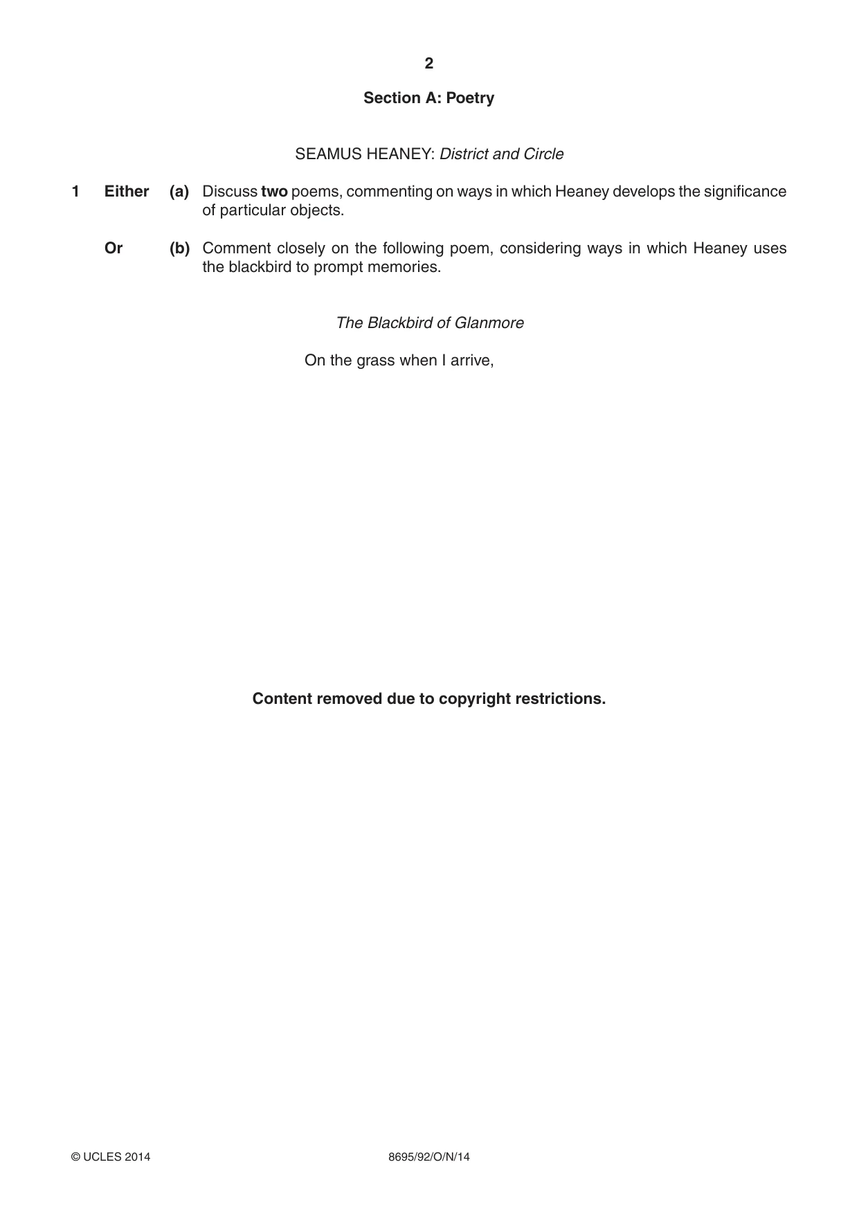 Cambridge A Level English - Language and Literature (AS Level only, from 2016) 8695 2014 Oct/Nov Paper 9 · Variant 2 question paper, page 2 of 20