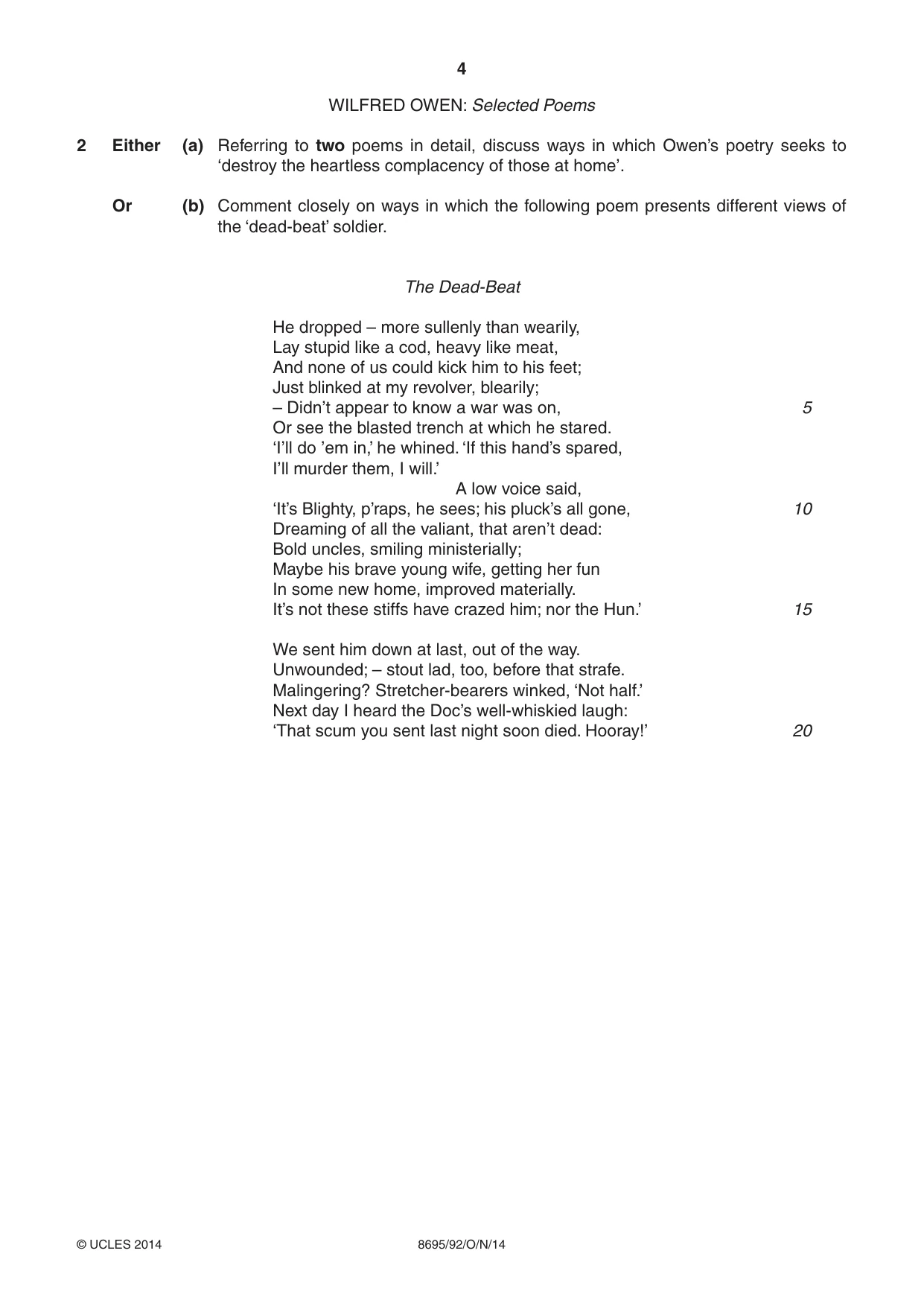 Cambridge A Level English - Language and Literature (AS Level only, from 2016) 8695 2014 Oct/Nov Paper 9 · Variant 2 question paper, page 4 of 20