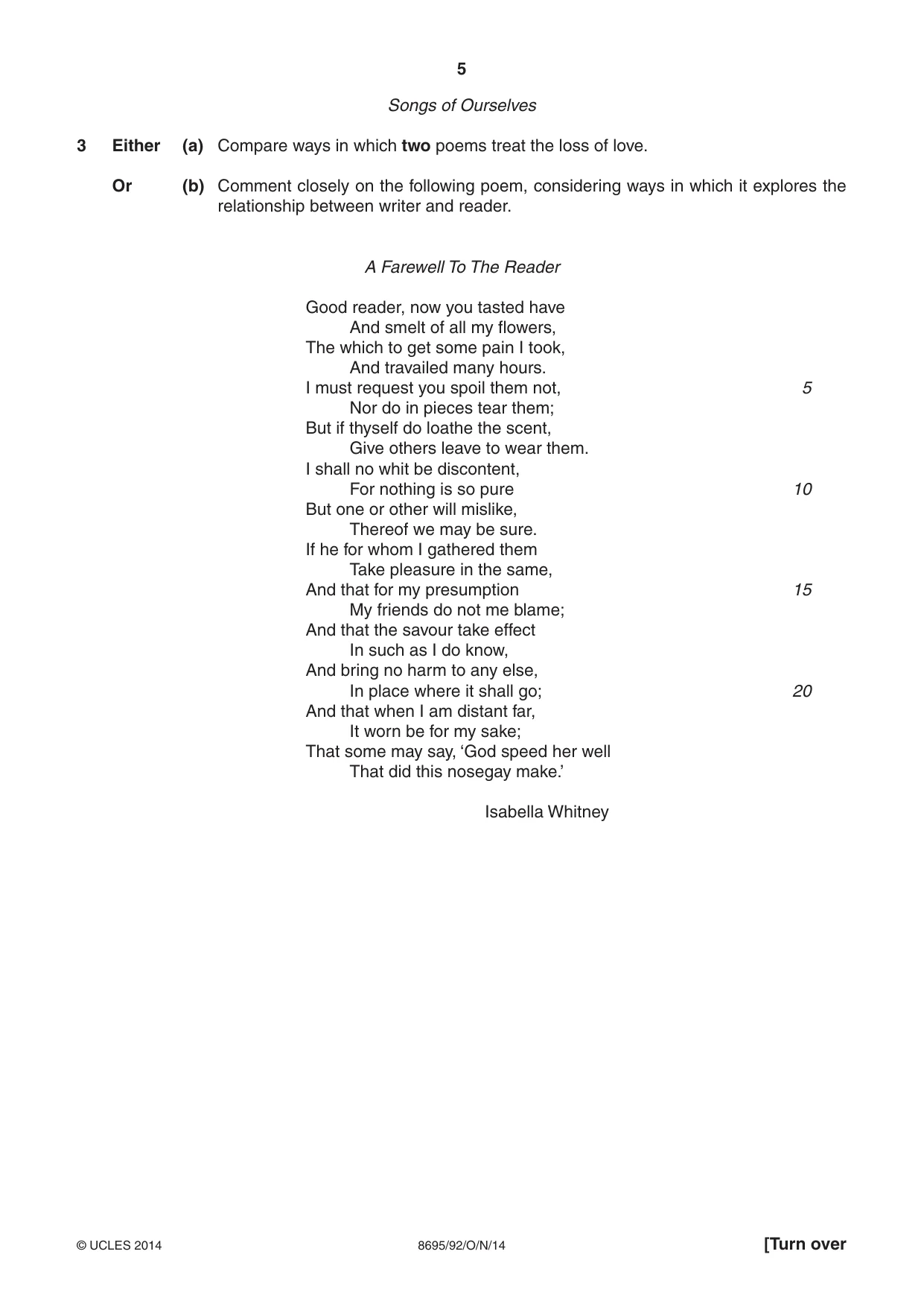 Cambridge A Level English - Language and Literature (AS Level only, from 2016) 8695 2014 Oct/Nov Paper 9 · Variant 2 question paper, page 5 of 20