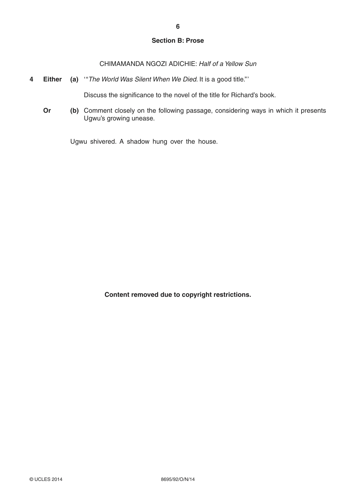 Cambridge A Level English - Language and Literature (AS Level only, from 2016) 8695 2014 Oct/Nov Paper 9 · Variant 2 question paper, page 6 of 20