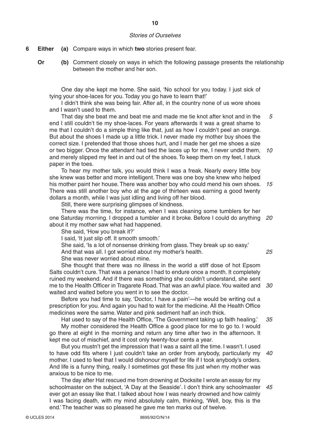 Cambridge A Level English - Language and Literature (AS Level only, from 2016) 8695 2014 Oct/Nov Paper 9 · Variant 2 question paper, page 10 of 20