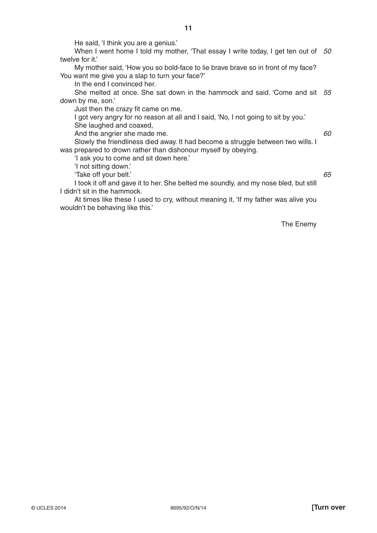 Cambridge A Level English - Language and Literature (AS Level only, from 2016) 8695 2014 Oct/Nov Paper 9 · Variant 2 question paper, page 11 of 20