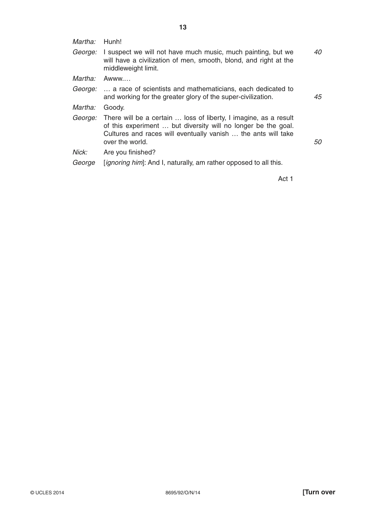Cambridge A Level English - Language and Literature (AS Level only, from 2016) 8695 2014 Oct/Nov Paper 9 · Variant 2 question paper, page 13 of 20