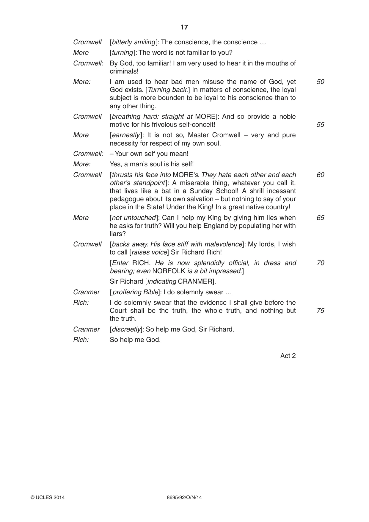 Cambridge A Level English - Language and Literature (AS Level only, from 2016) 8695 2014 Oct/Nov Paper 9 · Variant 2 question paper, page 17 of 20