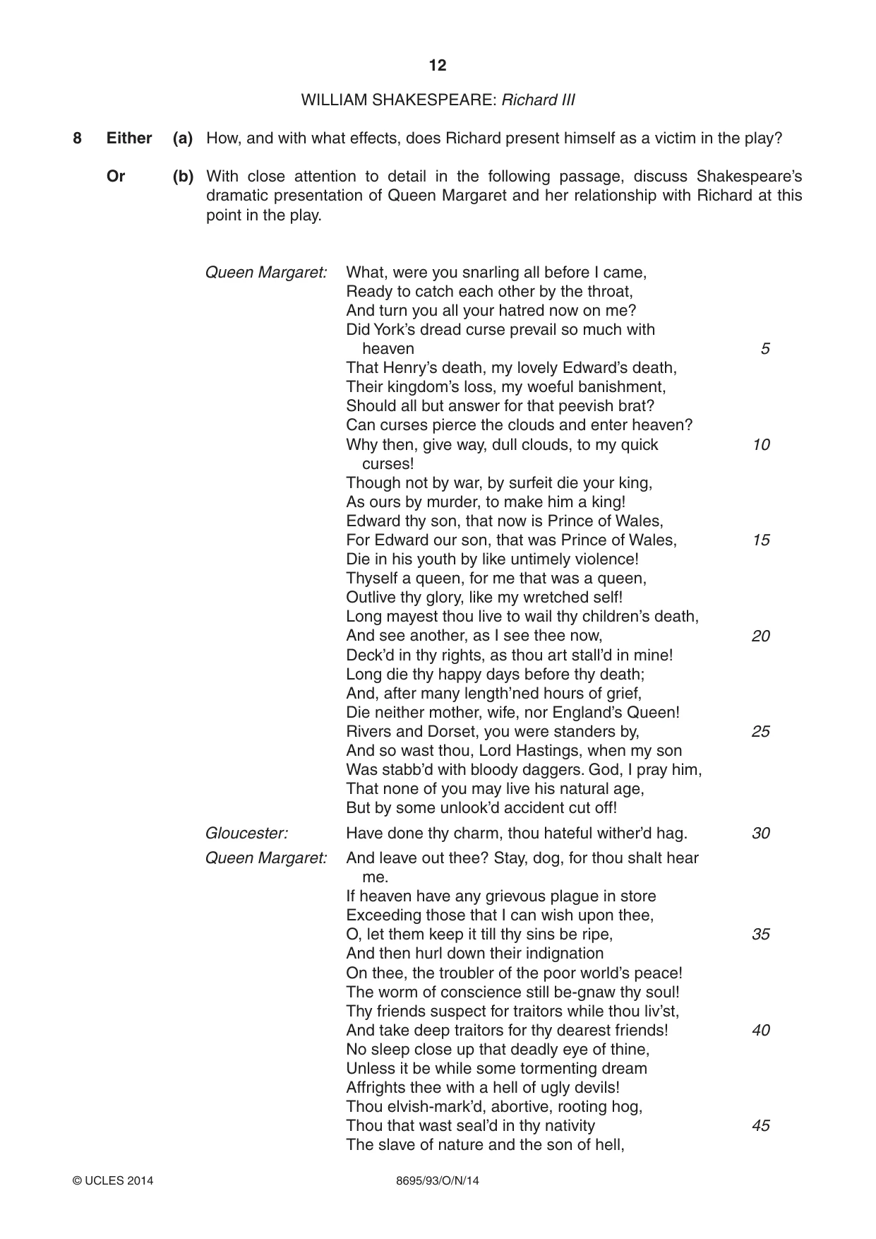 Cambridge A Level English - Language and Literature (AS Level only, from 2016) 8695 2014 Oct/Nov Paper 9 · Variant 3 question paper, page 12 of 16