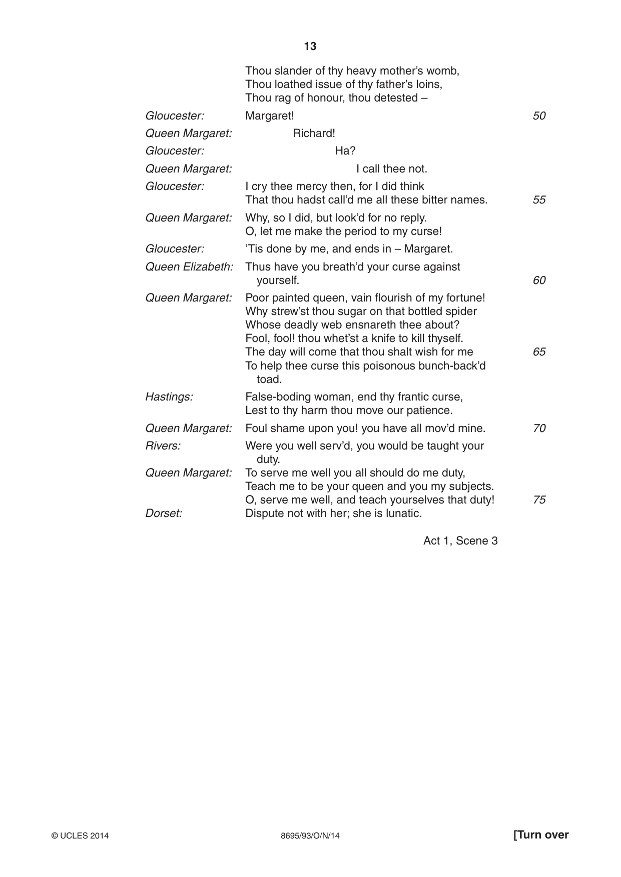 Cambridge A Level English - Language and Literature (AS Level only, from 2016) 8695 2014 Oct/Nov Paper 9 · Variant 3 question paper, page 13 of 16