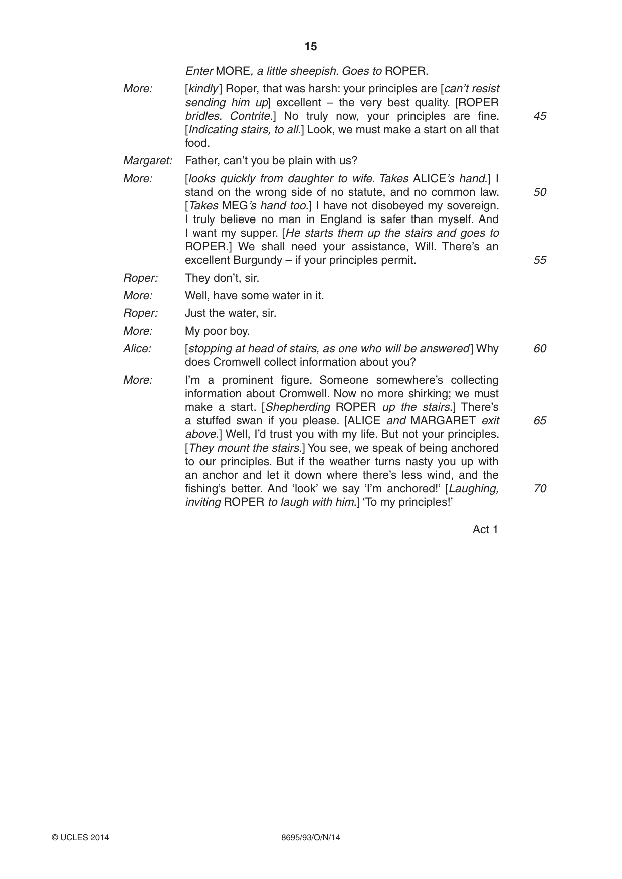 Cambridge A Level English - Language and Literature (AS Level only, from 2016) 8695 2014 Oct/Nov Paper 9 · Variant 3 question paper, page 15 of 16