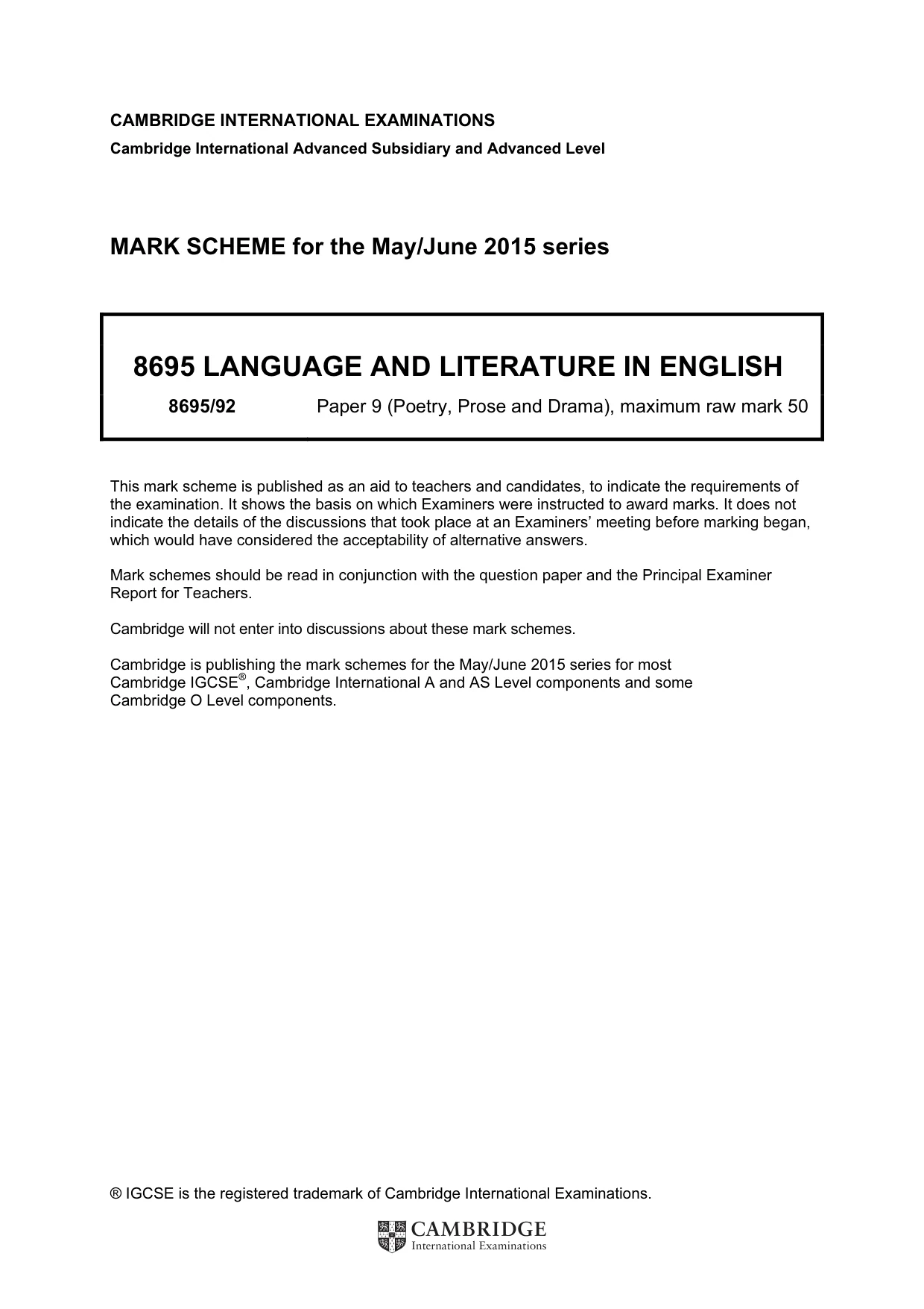 Mark scheme, page 1 of 5
