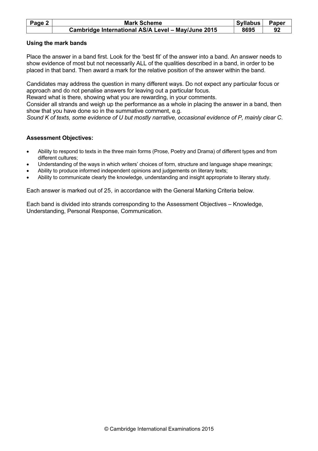 Mark scheme, page 2 of 5