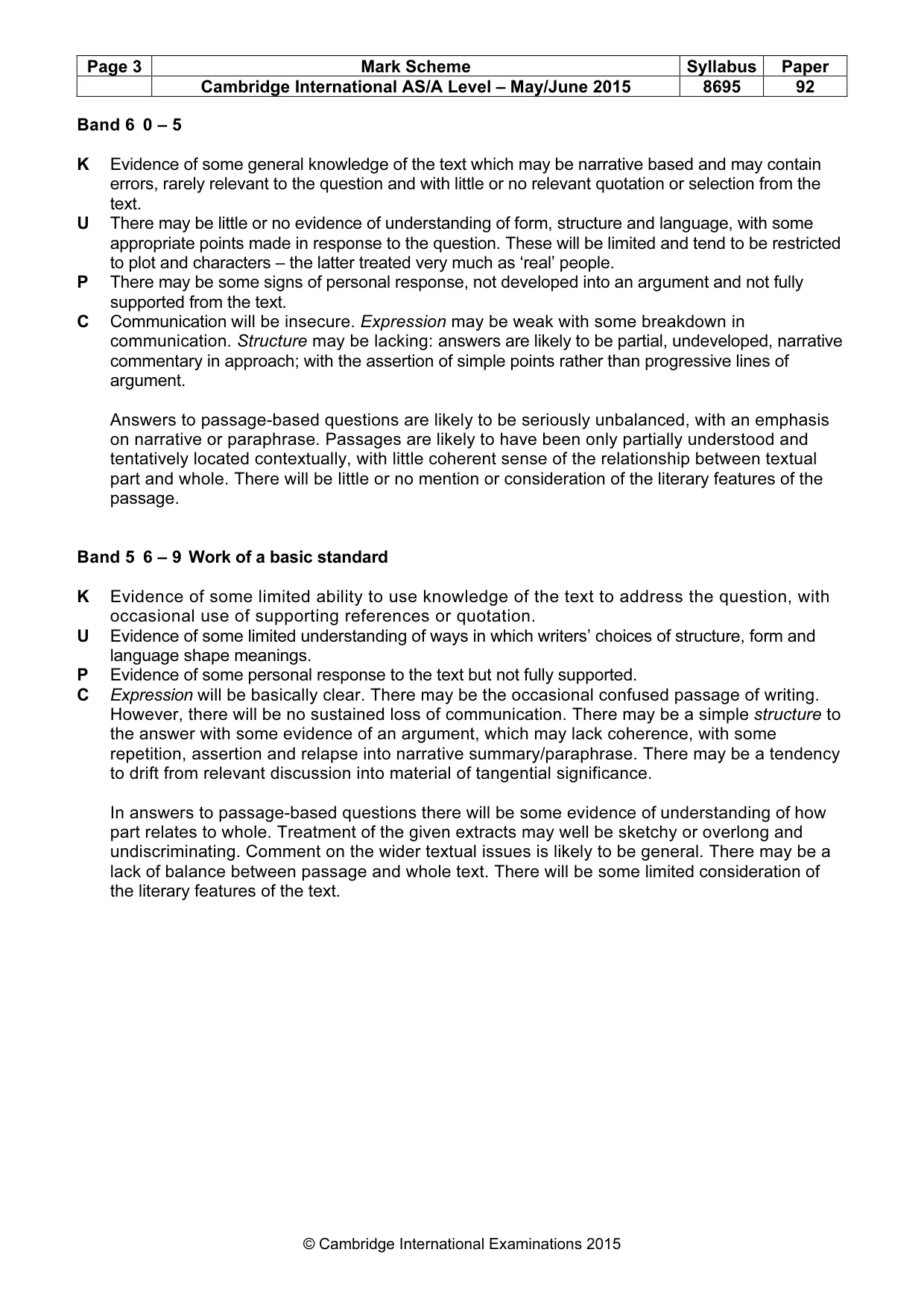Mark scheme, page 3 of 5