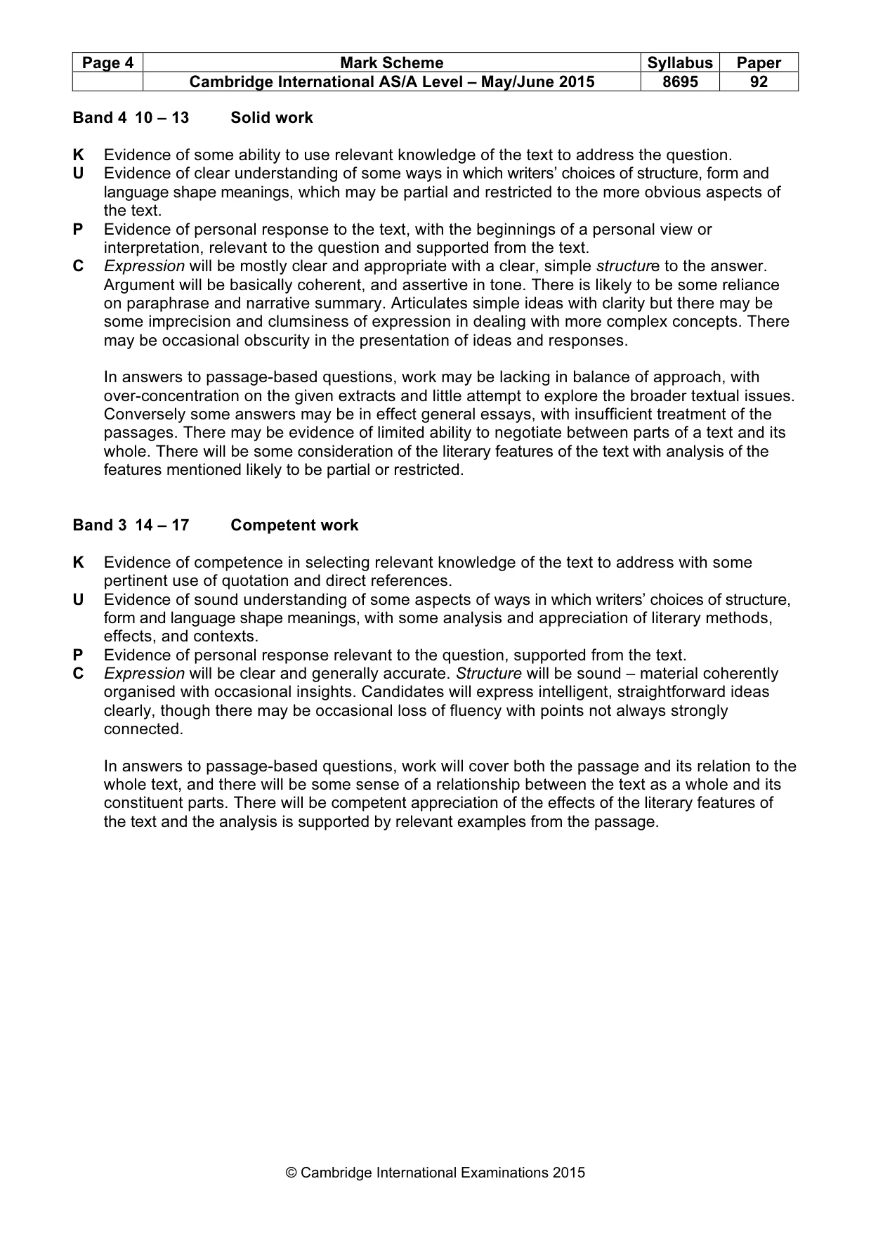 Mark scheme, page 4 of 5