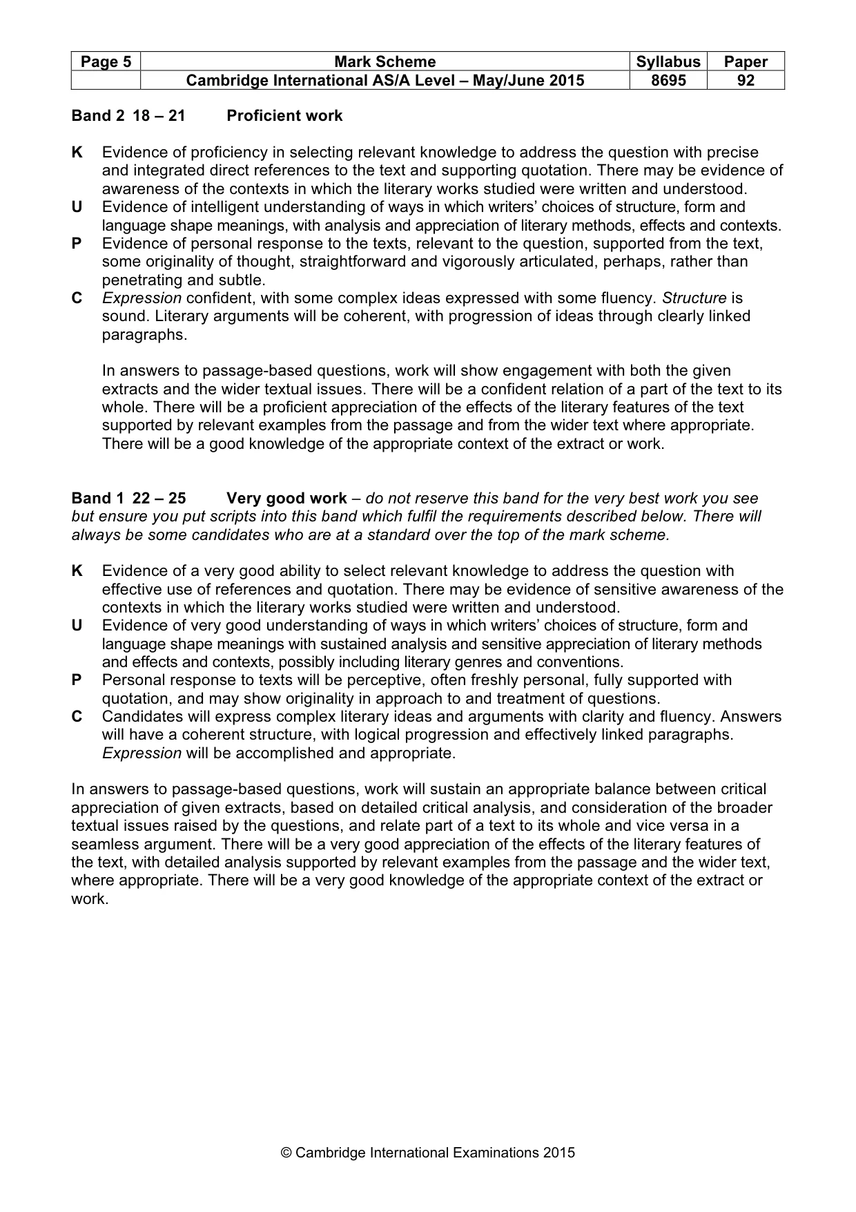 Mark scheme, page 5 of 5
