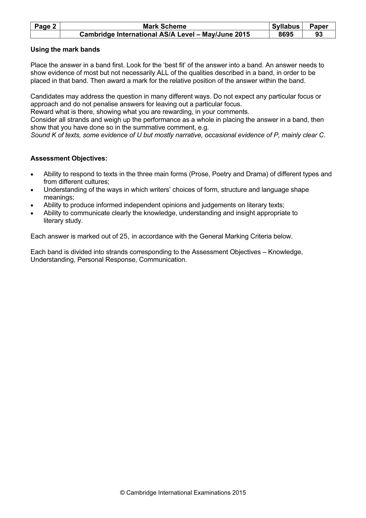 Mark scheme, page 2 of 5