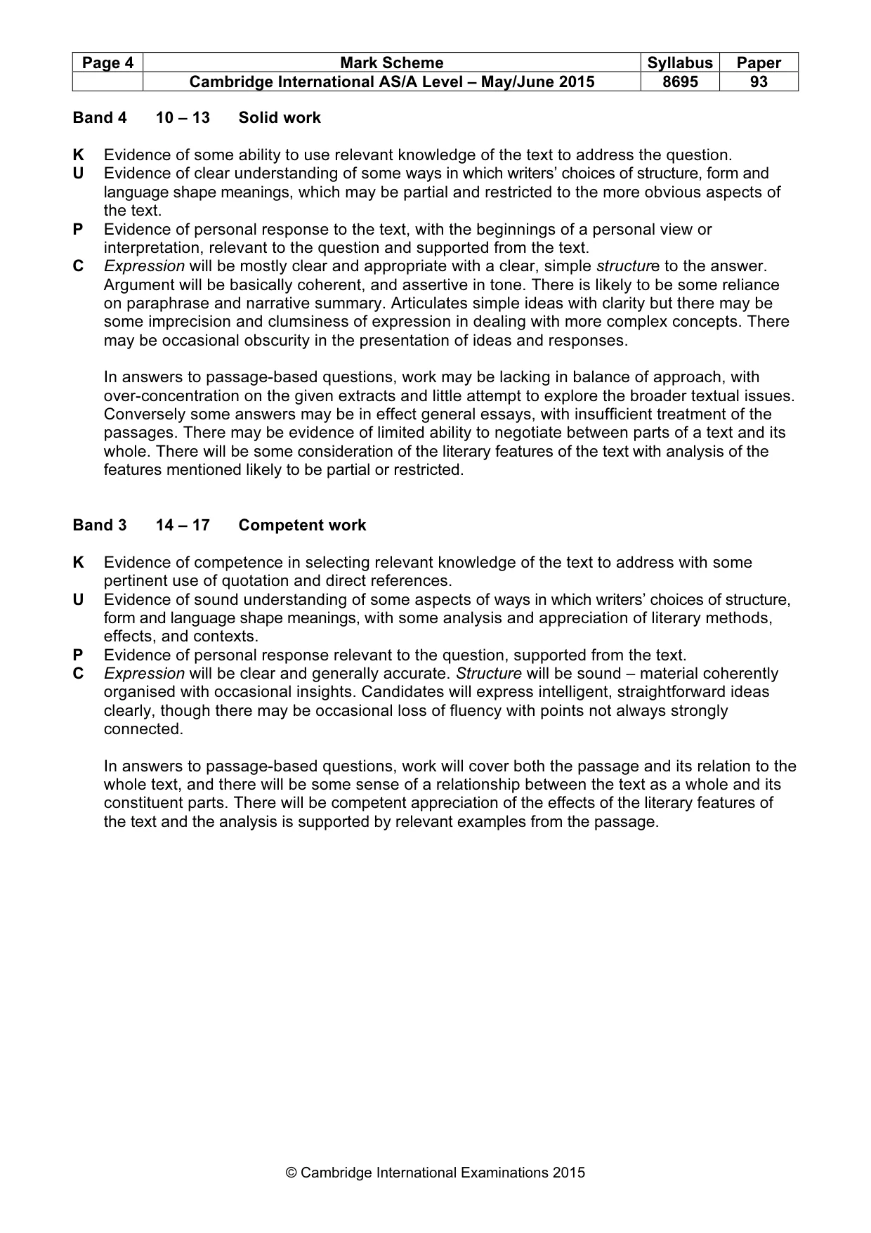 Mark scheme, page 4 of 5