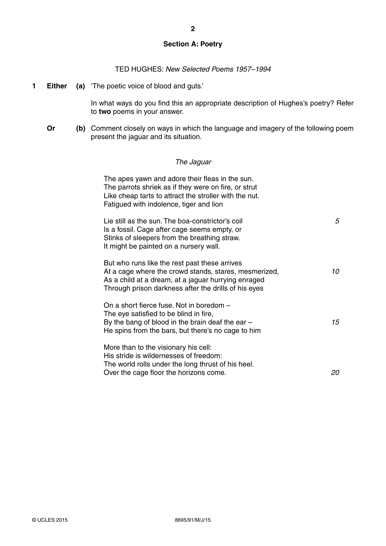 Cambridge A Level English - Language and Literature (AS Level only, from 2016) 8695 2015 May/June Paper 9 · Variant 1 question paper, page 2 of 20