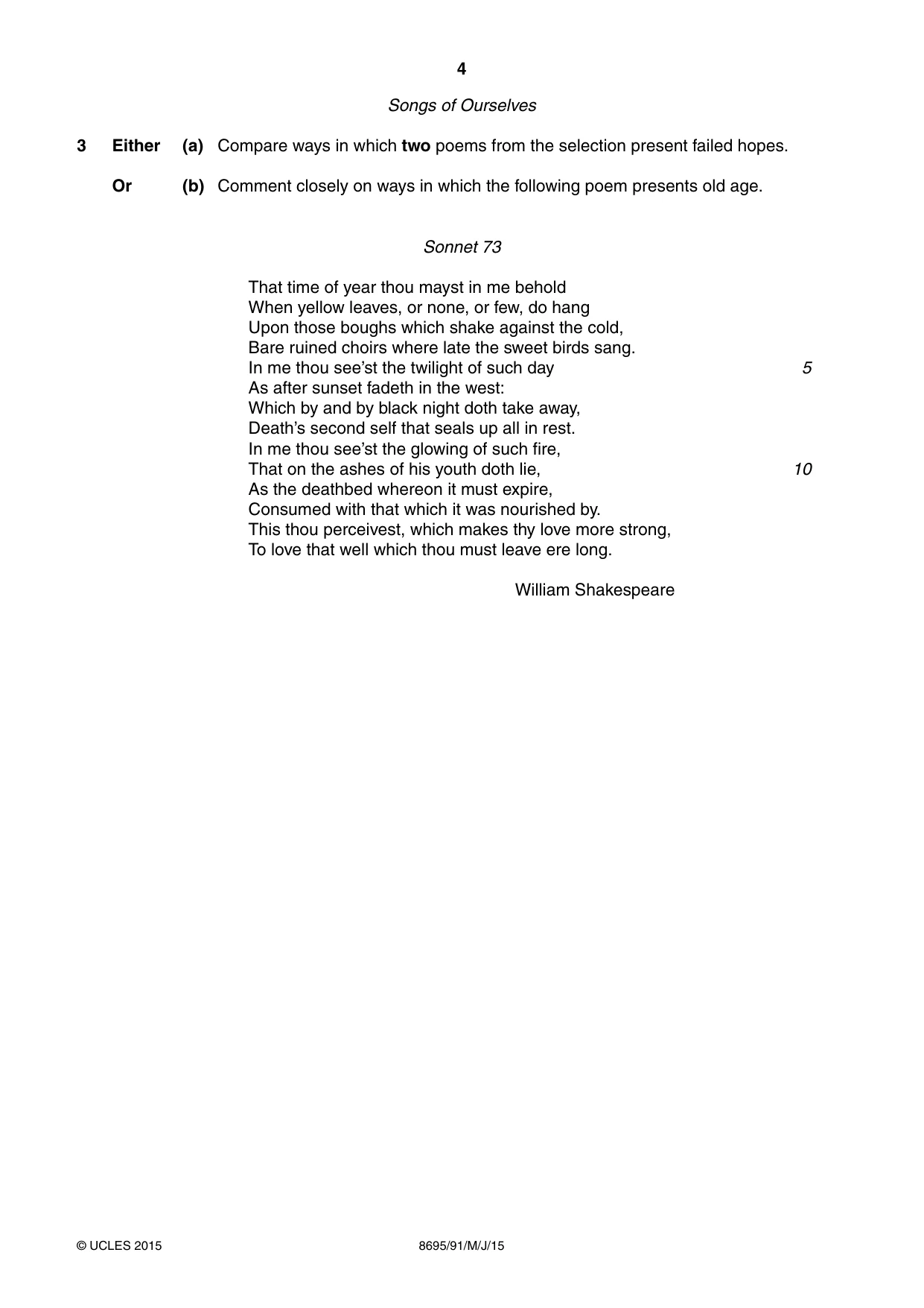 Cambridge A Level English - Language and Literature (AS Level only, from 2016) 8695 2015 May/June Paper 9 · Variant 1 question paper, page 4 of 20