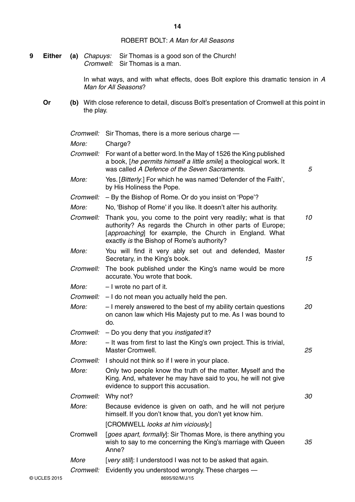 Cambridge A Level English - Language and Literature (AS Level only, from 2016) 8695 2015 May/June Paper 9 · Variant 2 question paper, page 14 of 16