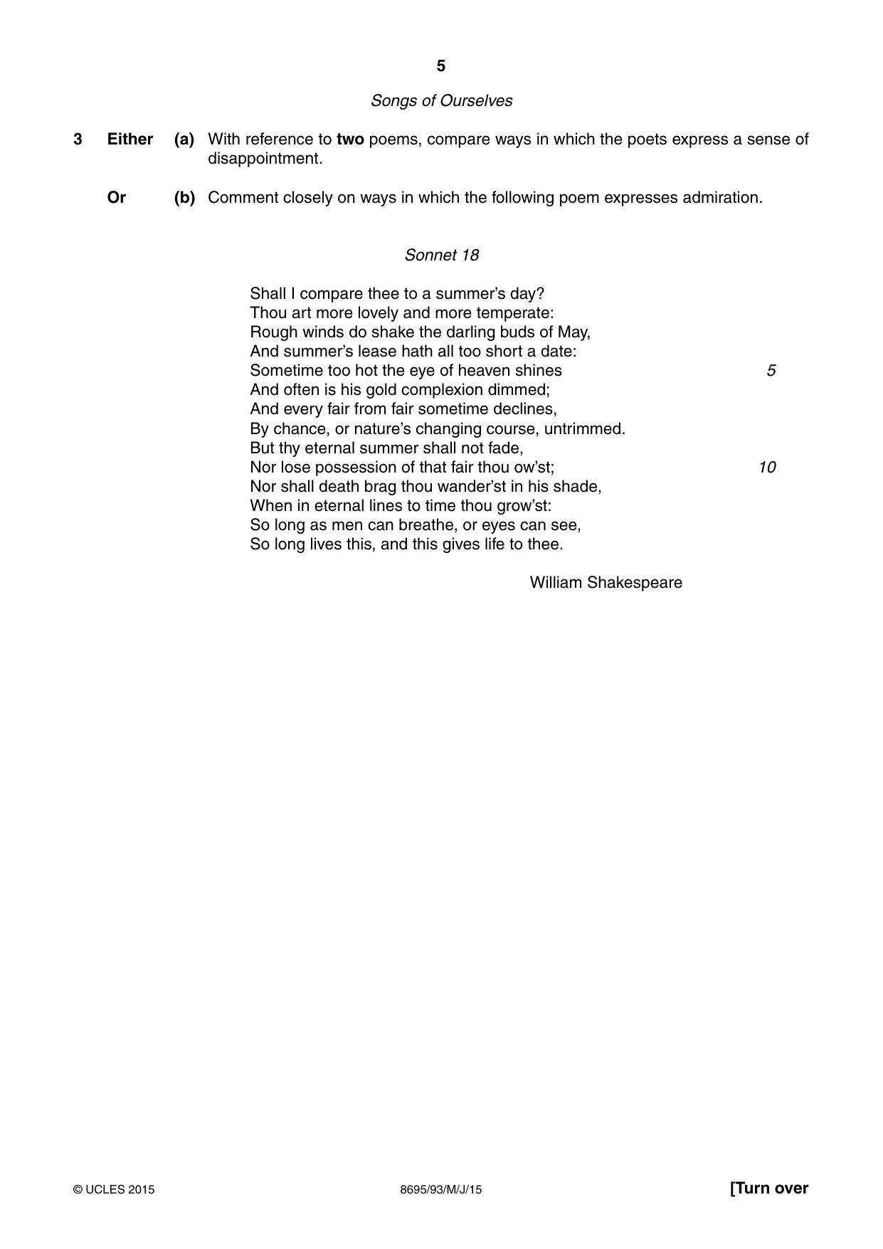 Cambridge A Level English - Language and Literature (AS Level only, from 2016) 8695 2015 May/June Paper 9 · Variant 3 question paper, page 5 of 20