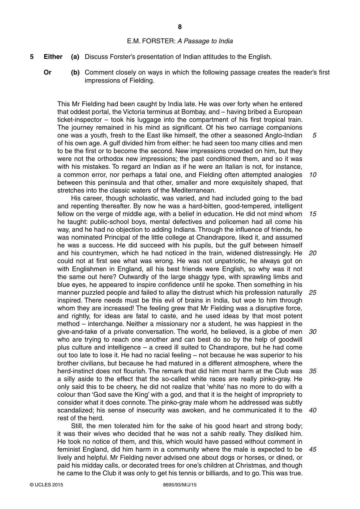 Cambridge A Level English - Language and Literature (AS Level only, from 2016) 8695 2015 May/June Paper 9 · Variant 3 question paper, page 8 of 20
