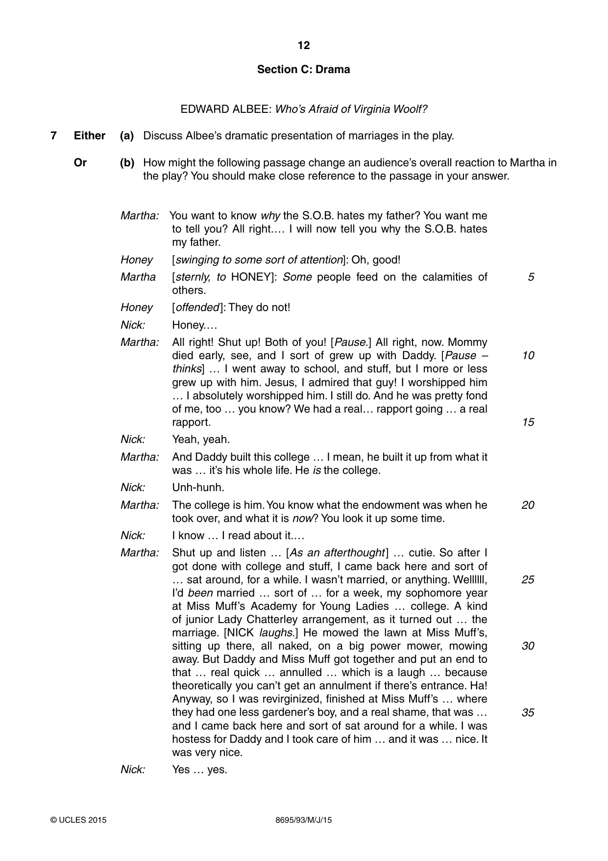 Cambridge A Level English - Language and Literature (AS Level only, from 2016) 8695 2015 May/June Paper 9 · Variant 3 question paper, page 12 of 20