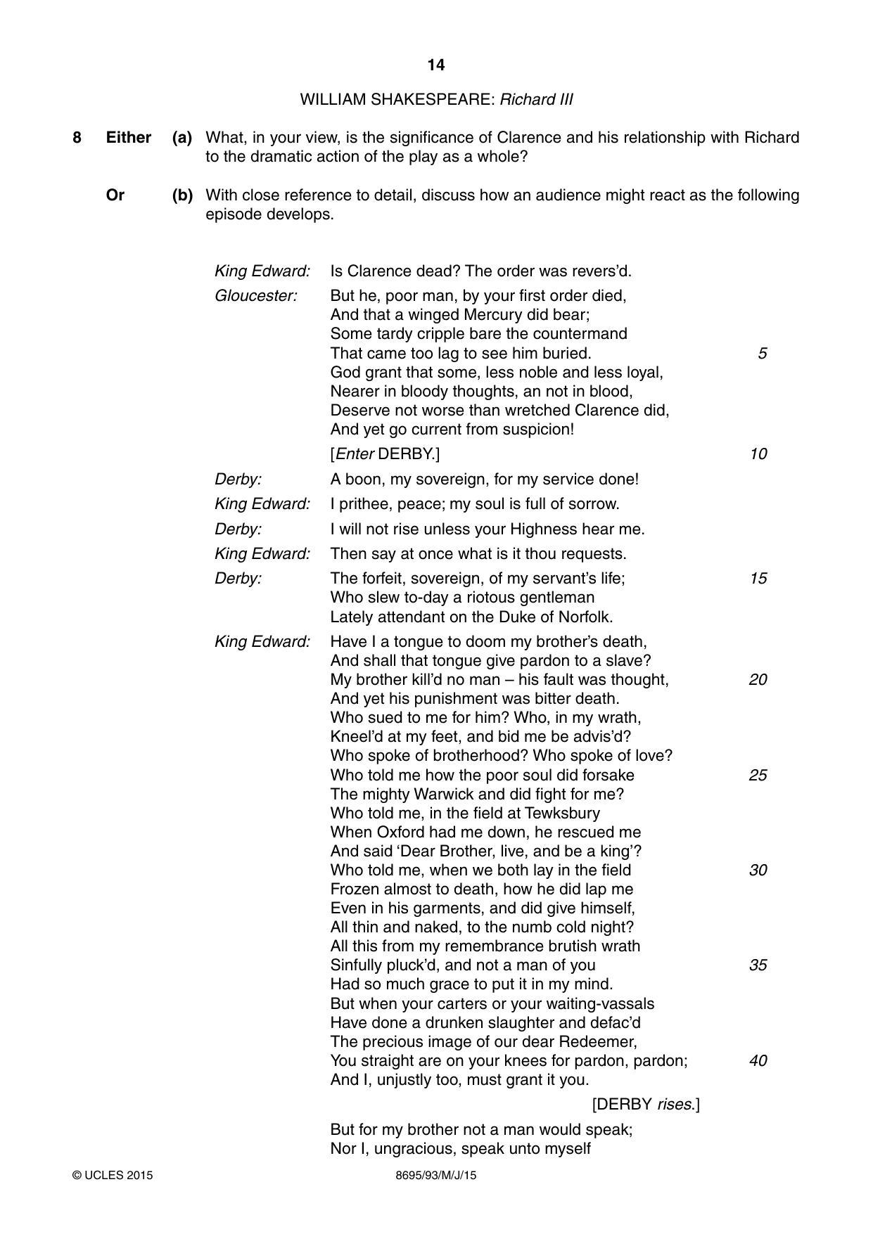 Cambridge A Level English - Language and Literature (AS Level only, from 2016) 8695 2015 May/June Paper 9 · Variant 3 question paper, page 14 of 20