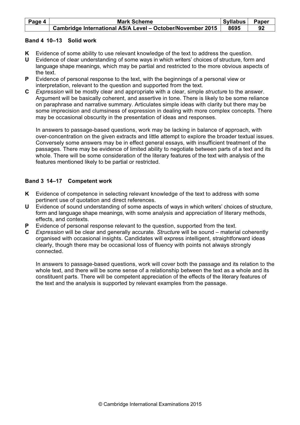 Mark scheme, page 4 of 5