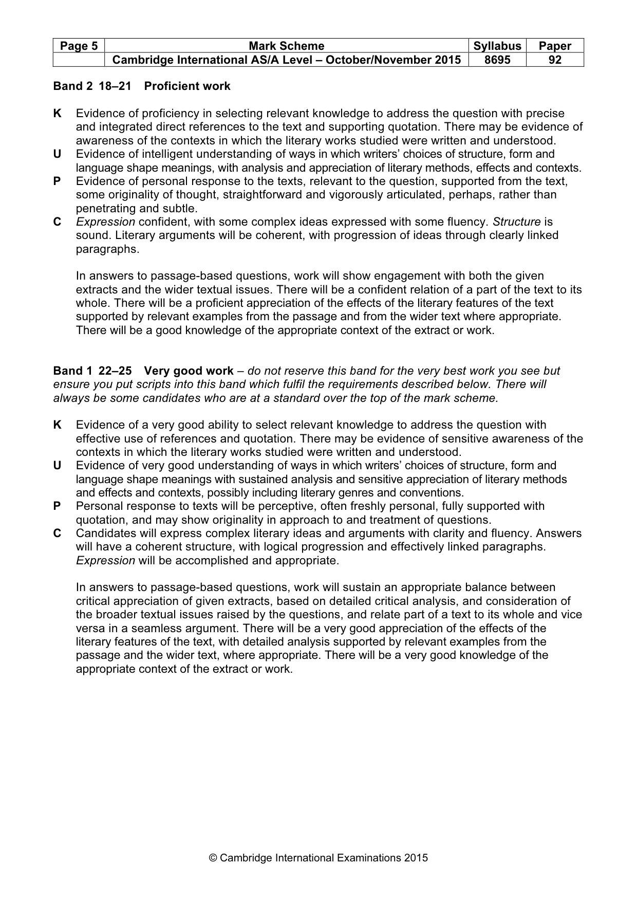 Mark scheme, page 5 of 5