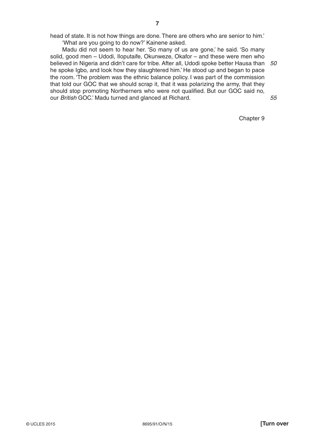 Cambridge A Level English - Language and Literature (AS Level only, from 2016) 8695 2015 Oct/Nov Paper 9 · Variant 1 question paper, page 7 of 20