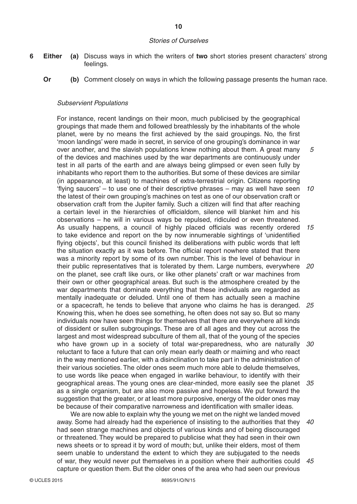 Cambridge A Level English - Language and Literature (AS Level only, from 2016) 8695 2015 Oct/Nov Paper 9 · Variant 1 question paper, page 10 of 20