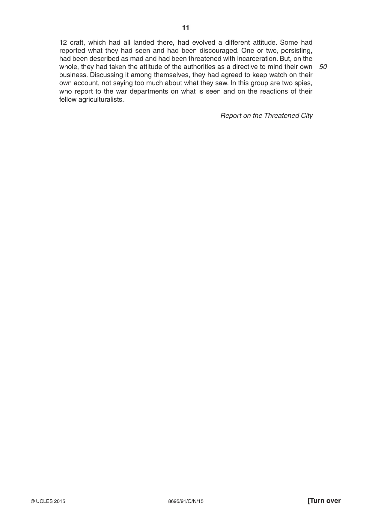Cambridge A Level English - Language and Literature (AS Level only, from 2016) 8695 2015 Oct/Nov Paper 9 · Variant 1 question paper, page 11 of 20
