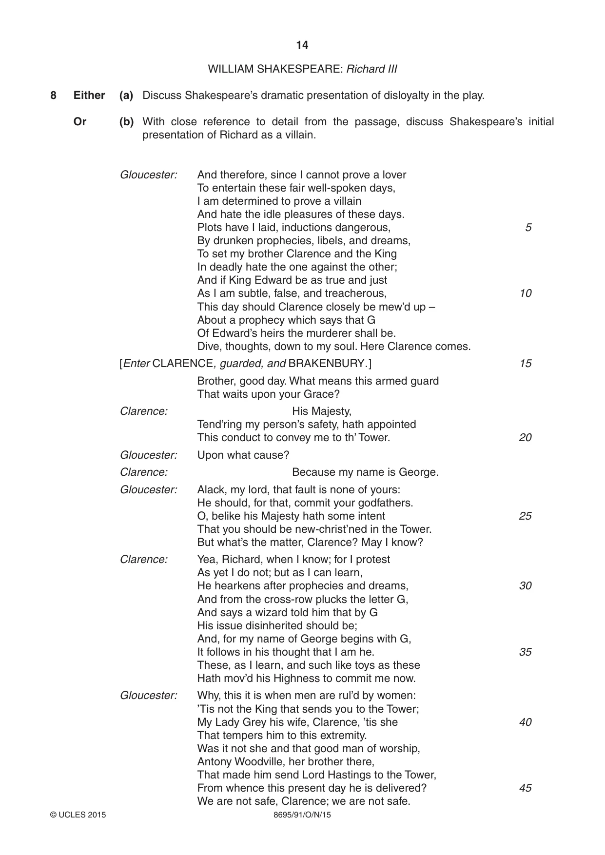 Cambridge A Level English - Language and Literature (AS Level only, from 2016) 8695 2015 Oct/Nov Paper 9 · Variant 1 question paper, page 14 of 20