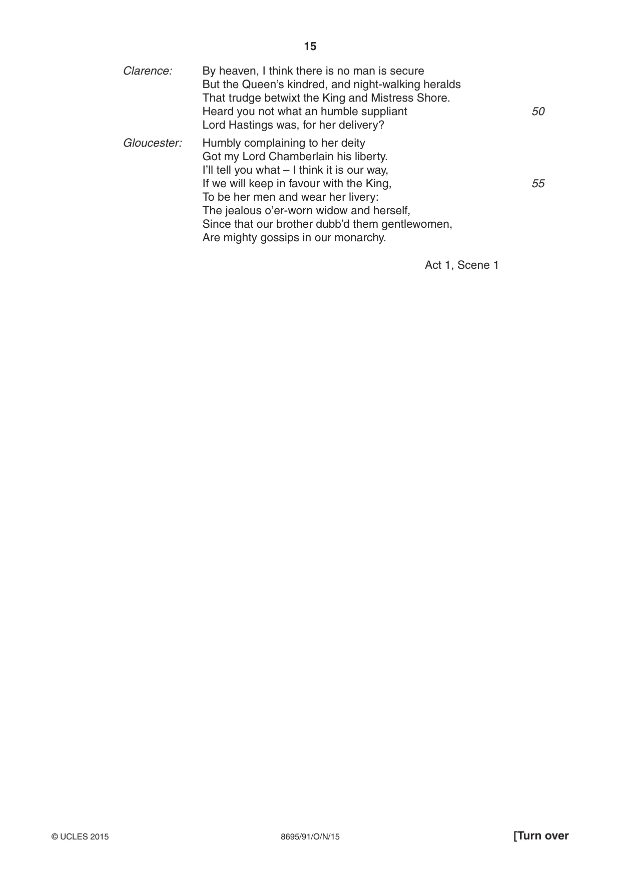 Cambridge A Level English - Language and Literature (AS Level only, from 2016) 8695 2015 Oct/Nov Paper 9 · Variant 1 question paper, page 15 of 20
