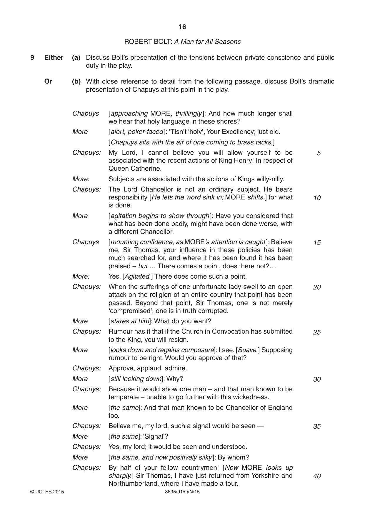 Cambridge A Level English - Language and Literature (AS Level only, from 2016) 8695 2015 Oct/Nov Paper 9 · Variant 1 question paper, page 16 of 20
