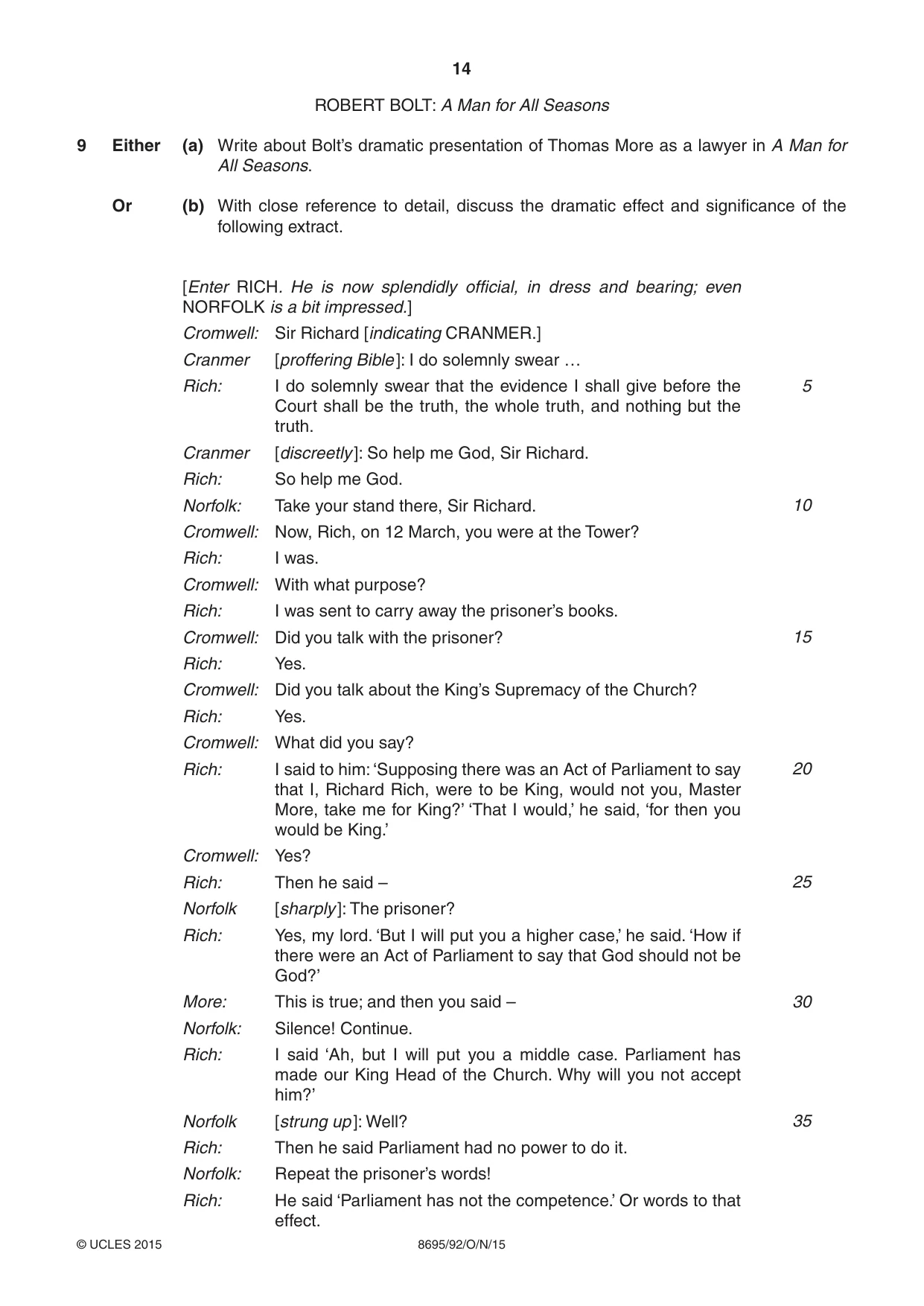 Cambridge A Level English - Language and Literature (AS Level only, from 2016) 8695 2015 Oct/Nov Paper 9 · Variant 2 question paper, page 14 of 16
