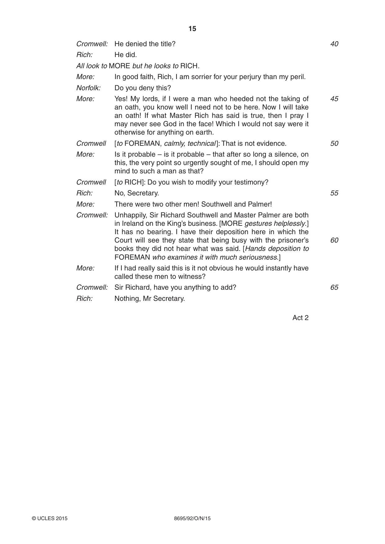 Cambridge A Level English - Language and Literature (AS Level only, from 2016) 8695 2015 Oct/Nov Paper 9 · Variant 2 question paper, page 15 of 16